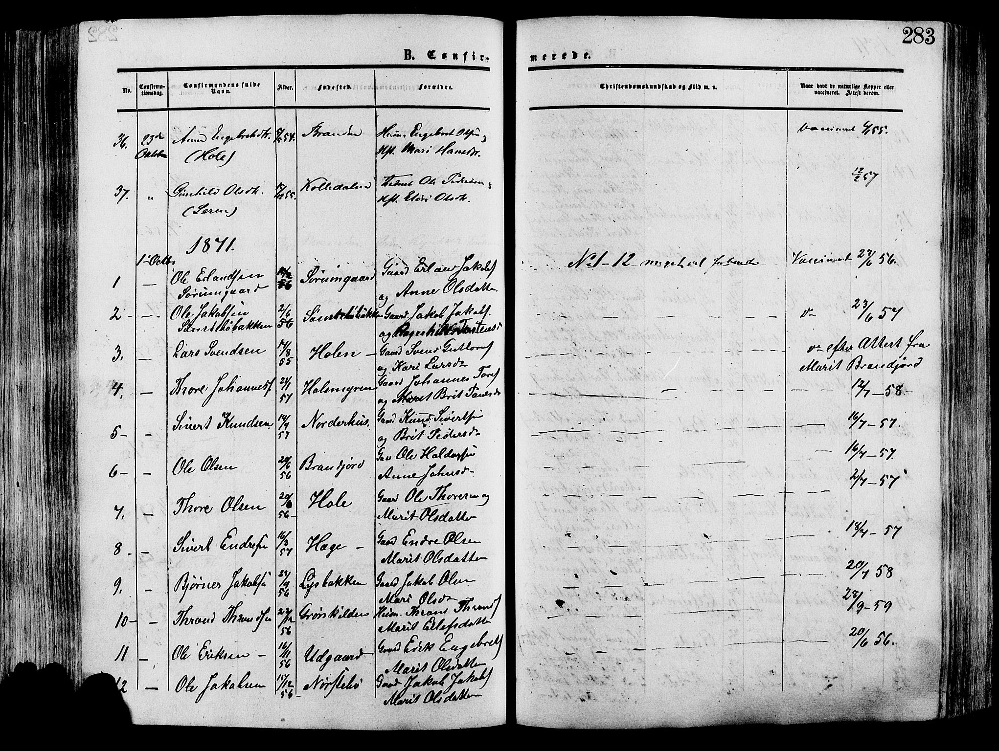 Lesja prestekontor, SAH/PREST-068/H/Ha/Haa/L0008: Parish register (official) no. 8, 1854-1880, p. 283