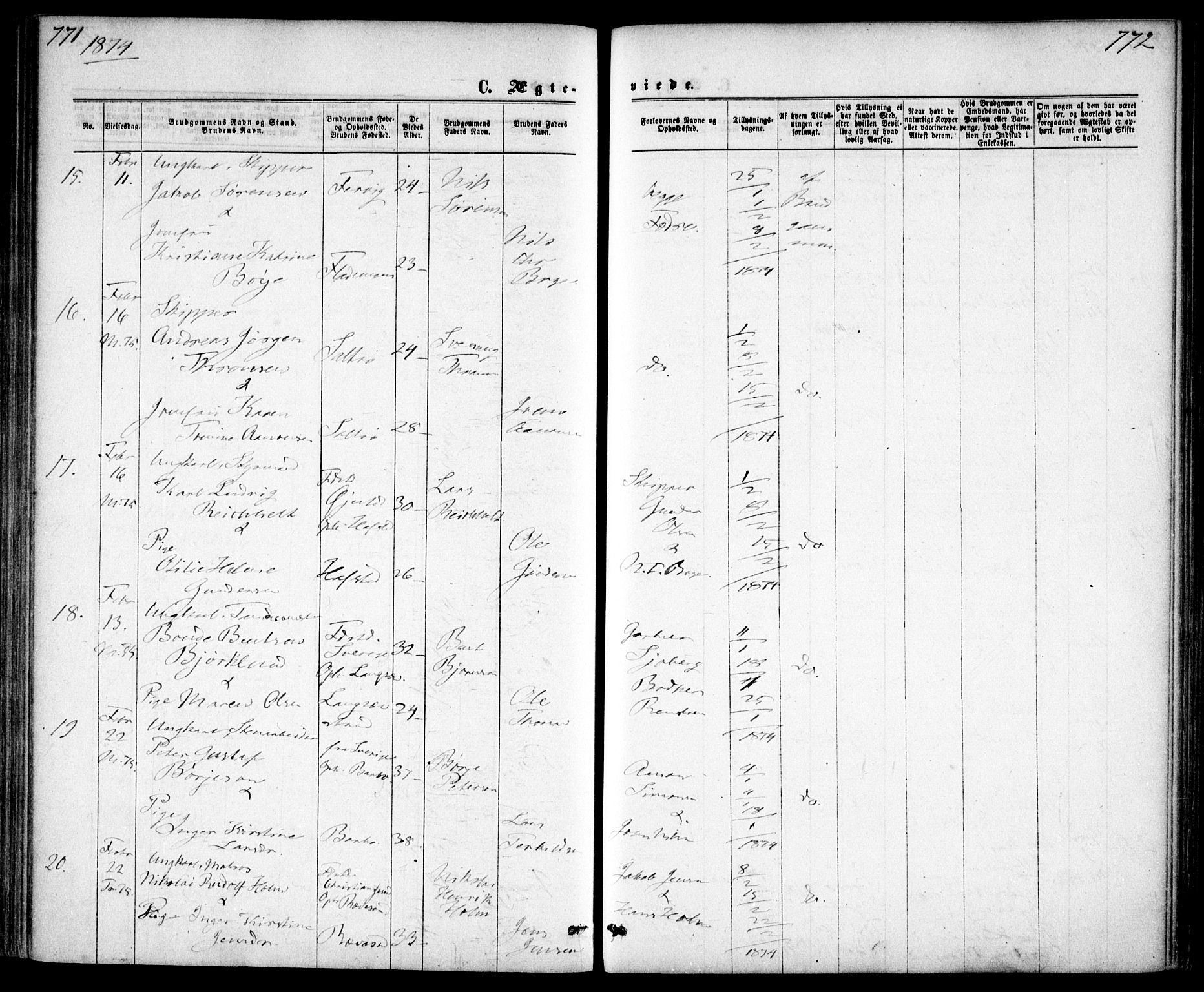 Tromøy sokneprestkontor, AV/SAK-1111-0041/F/Fa/L0008: Parish register (official) no. A 8, 1870-1877, p. 771-772