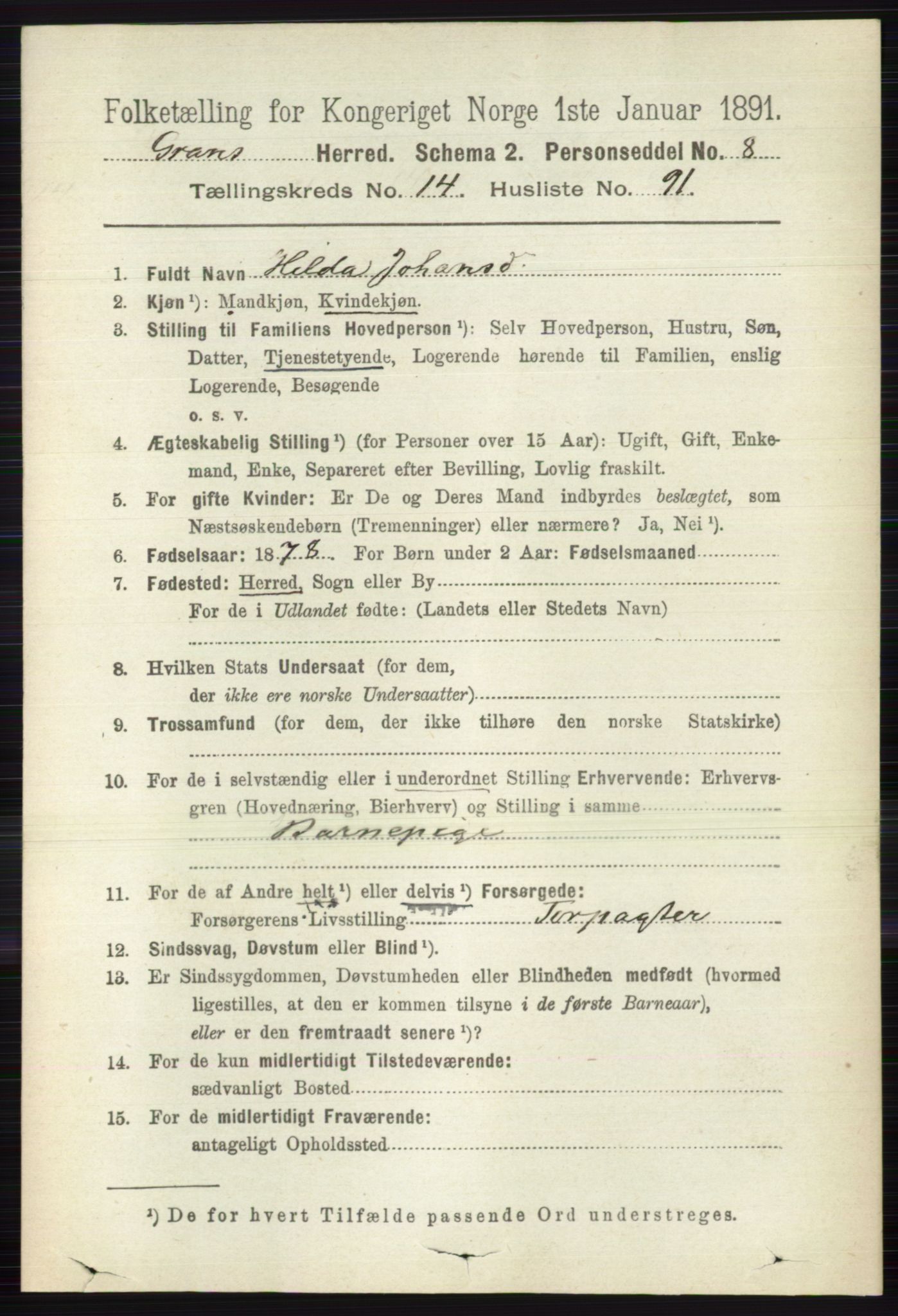 RA, 1891 census for 0534 Gran, 1891, p. 7521