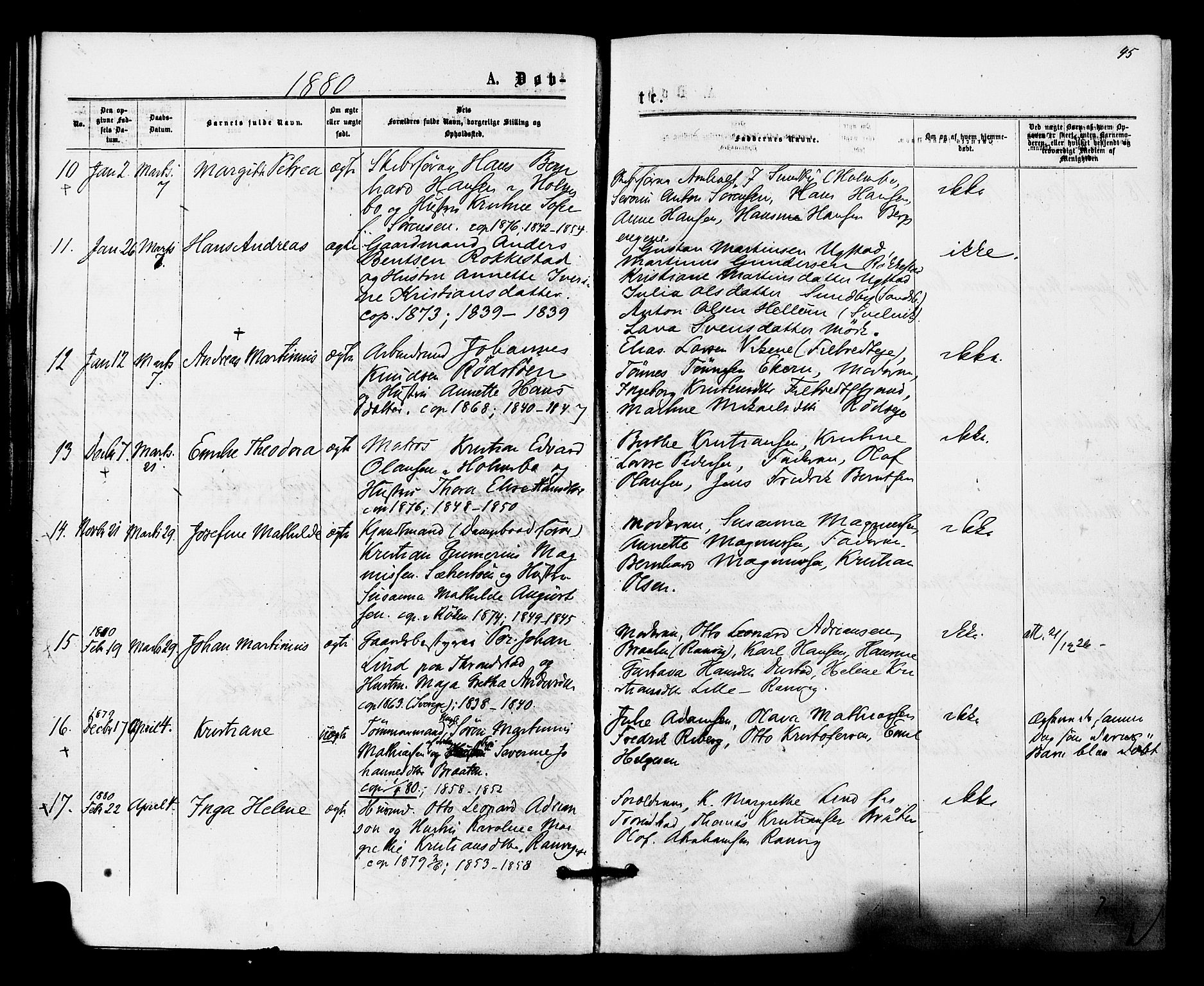 Hurum kirkebøker, AV/SAKO-A-229/F/Fa/L0013: Parish register (official) no. 13, 1876-1881, p. 45