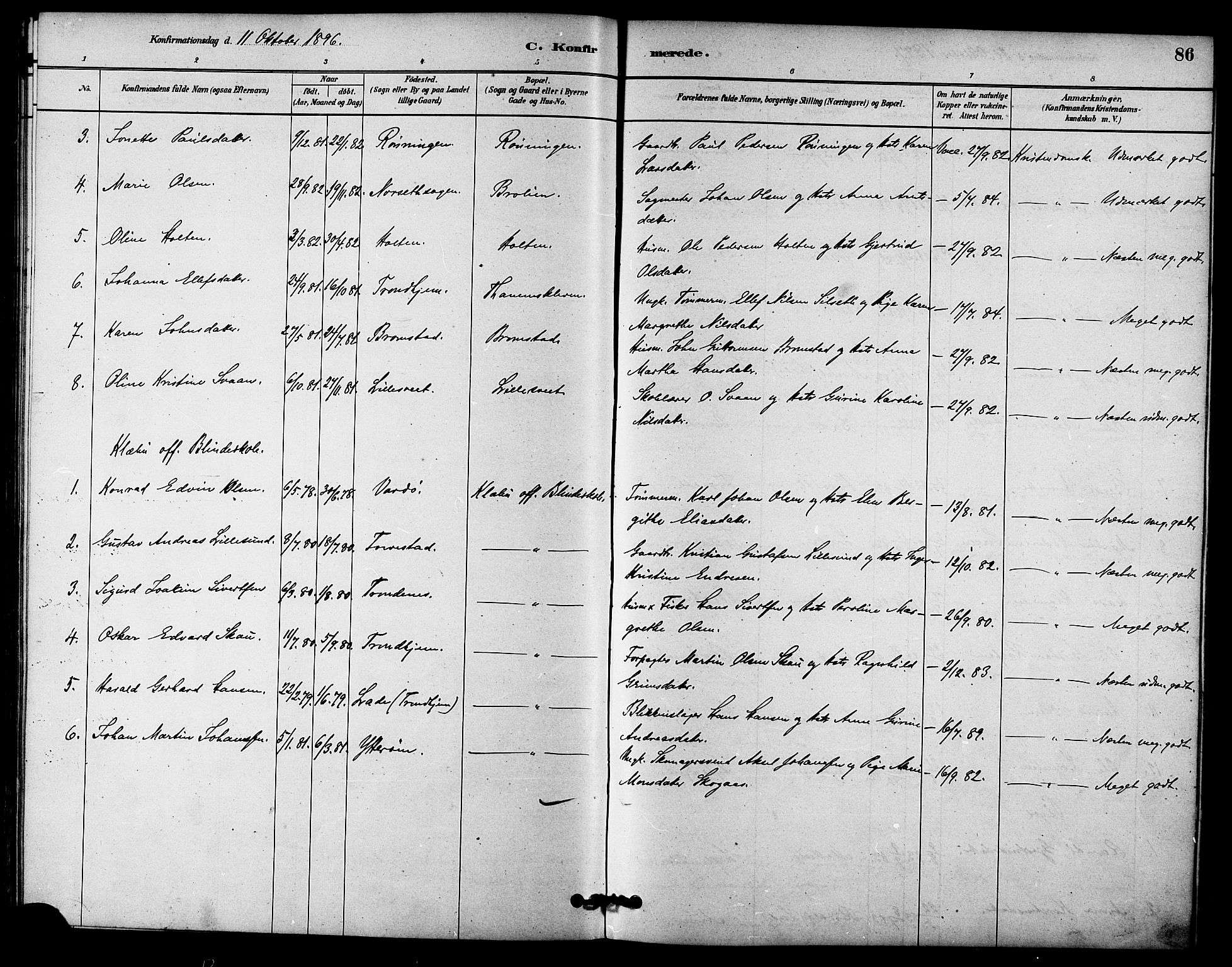Ministerialprotokoller, klokkerbøker og fødselsregistre - Sør-Trøndelag, SAT/A-1456/618/L0444: Parish register (official) no. 618A07, 1880-1898, p. 86