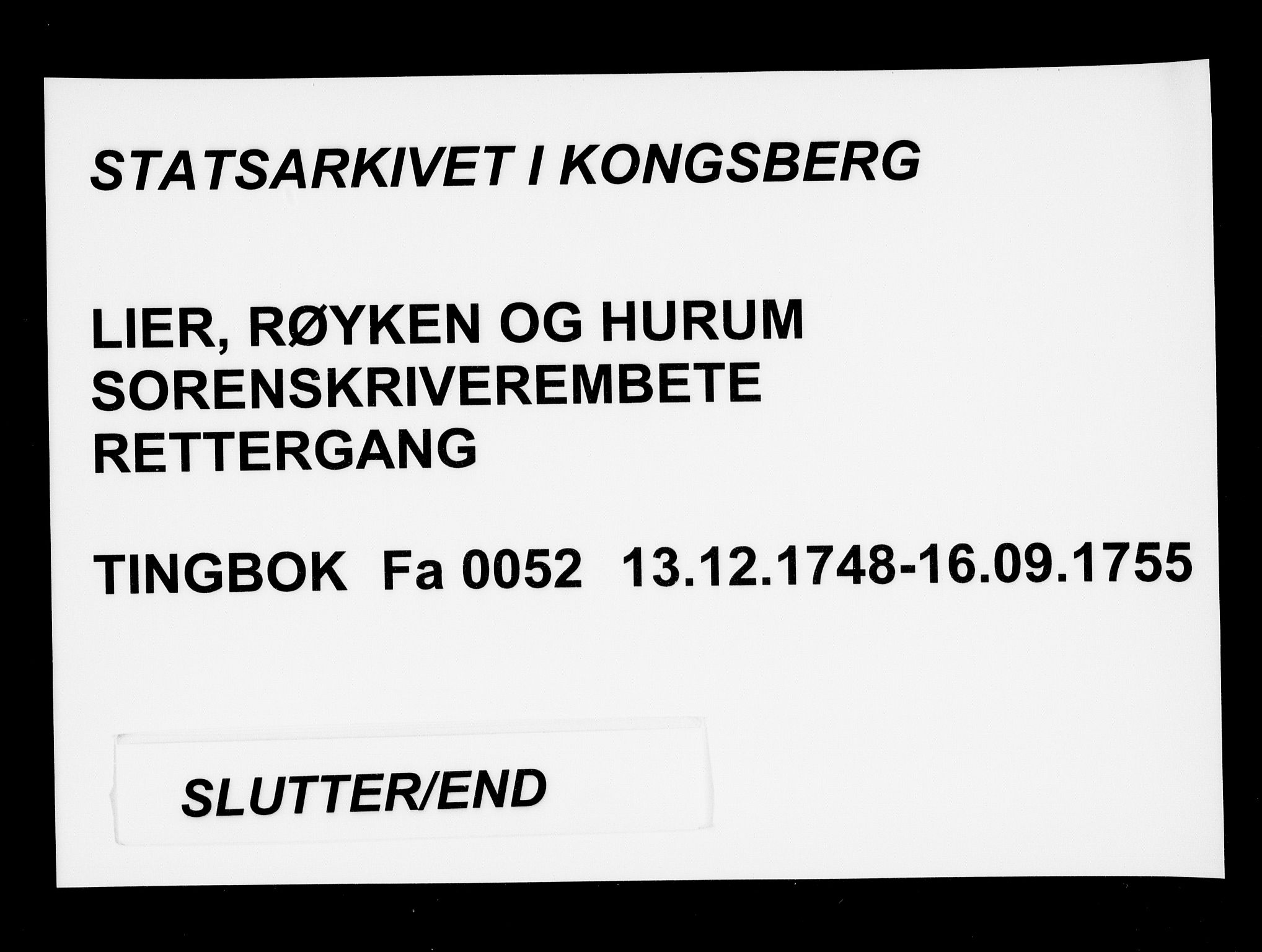 Lier, Røyken og Hurum sorenskriveri, AV/SAKO-A-89/F/Fa/L0052: Tingbok, 1748-1755