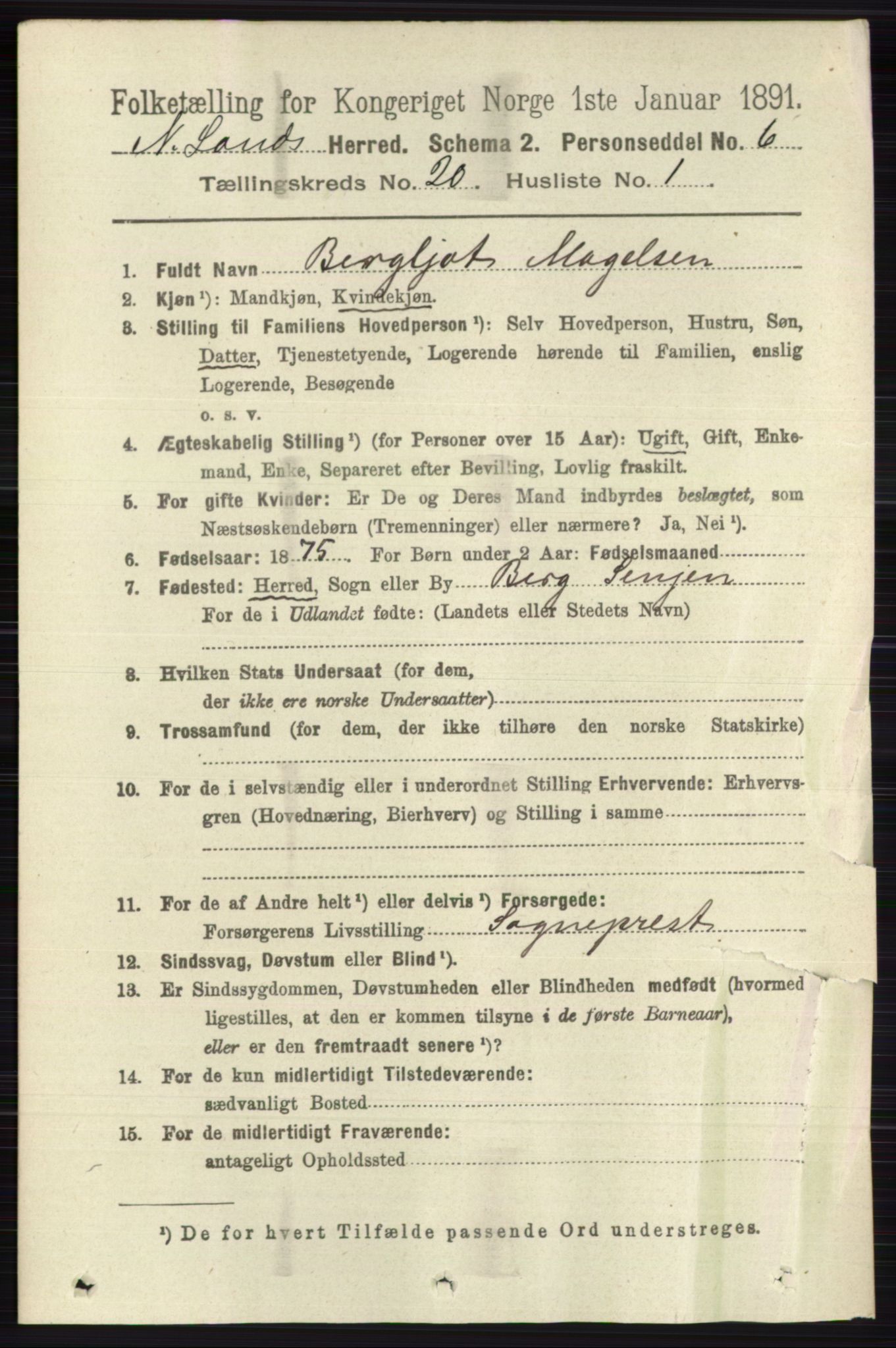 RA, 1891 census for 0538 Nordre Land, 1891, p. 4876