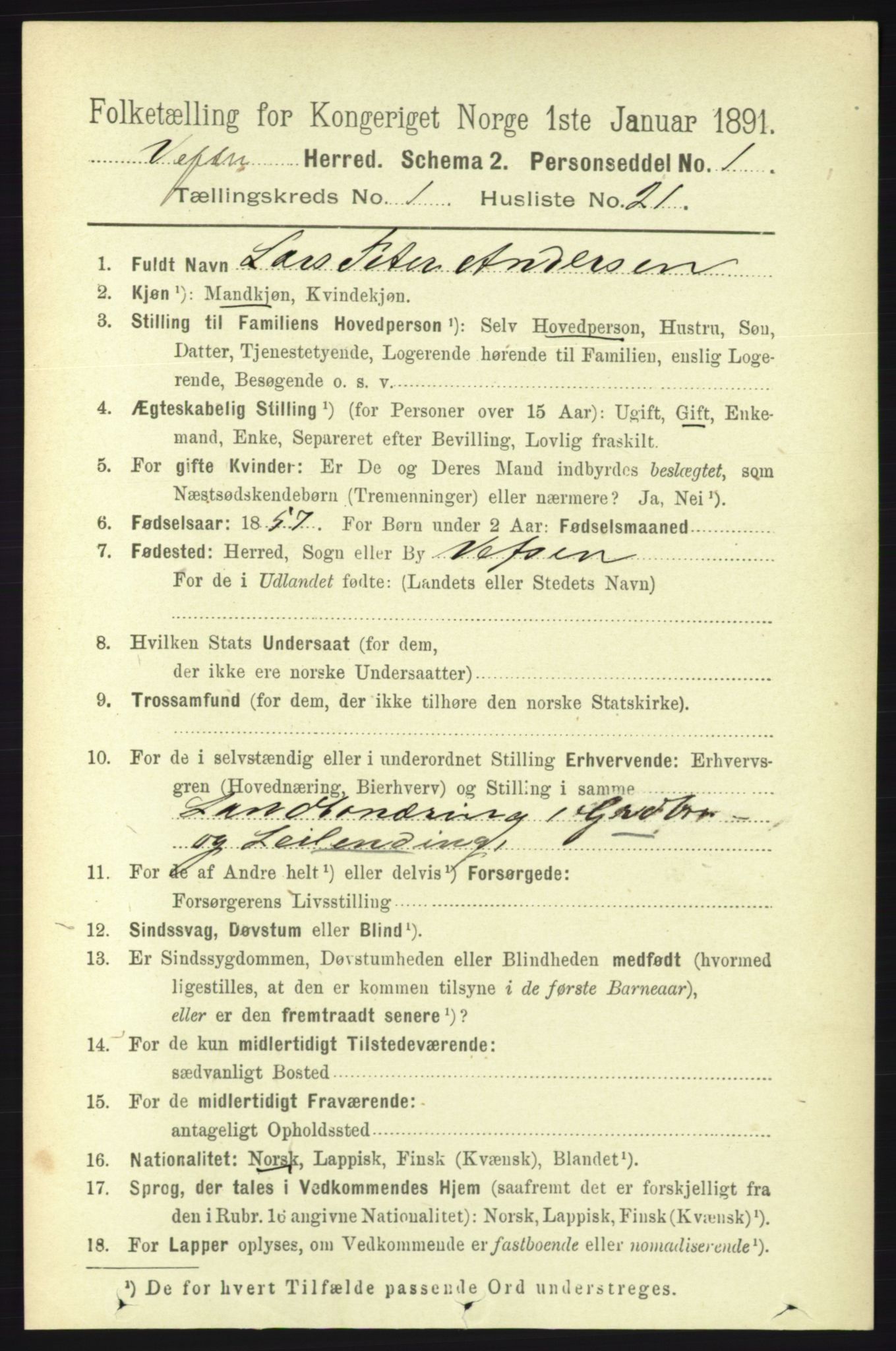 RA, 1891 census for 1824 Vefsn, 1891, p. 255