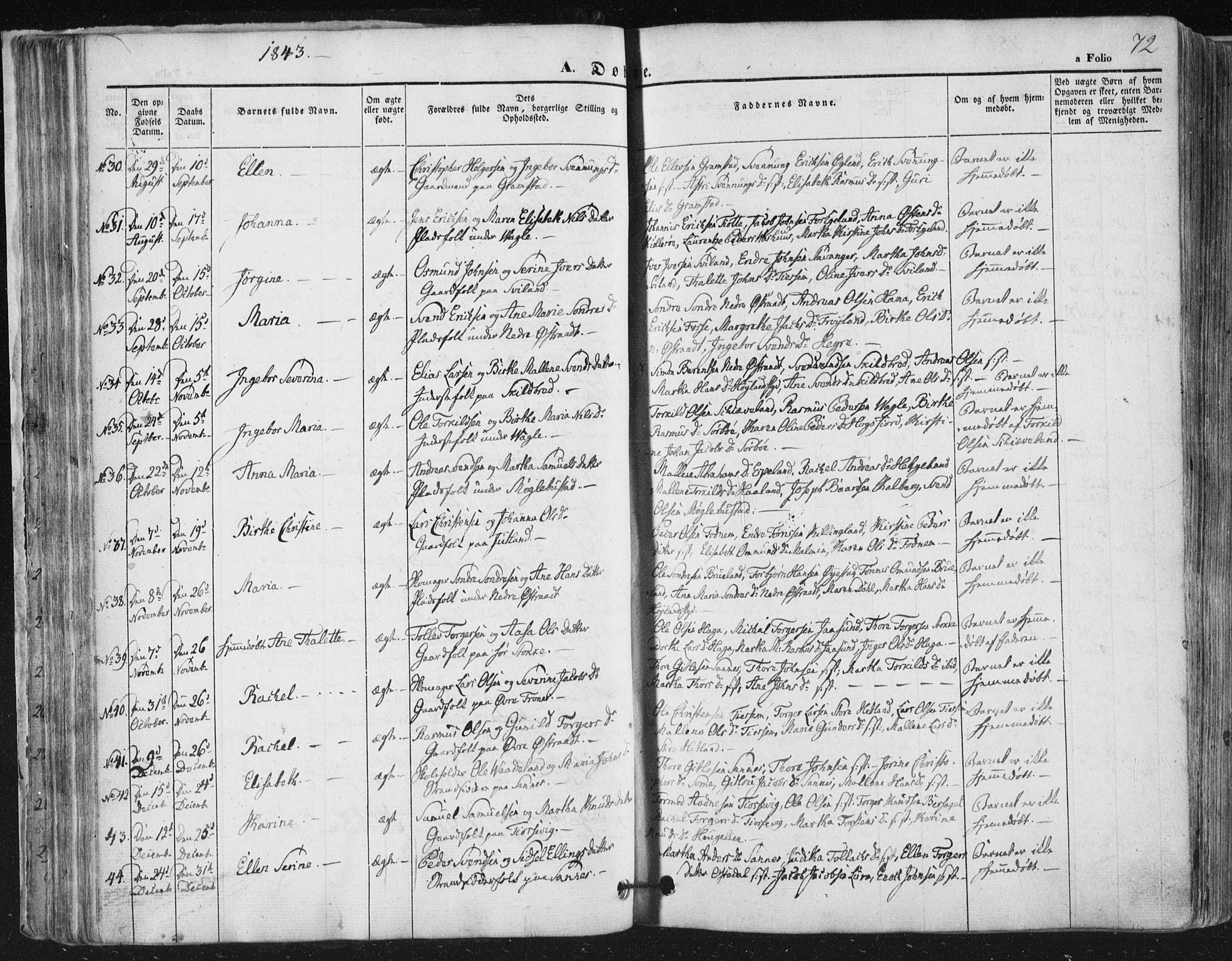 Høyland sokneprestkontor, AV/SAST-A-101799/001/30BA/L0008: Parish register (official) no. A 8, 1841-1856, p. 72