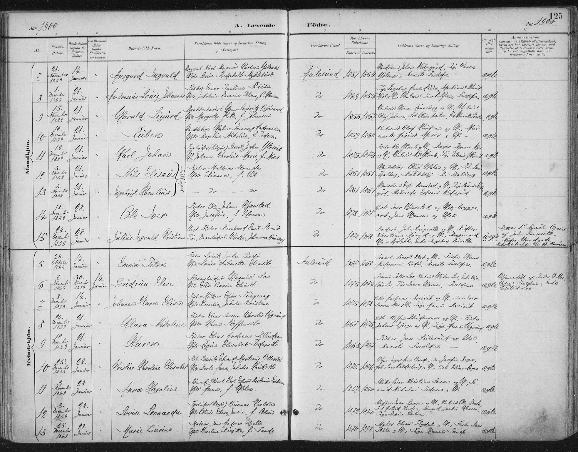 Ministerialprotokoller, klokkerbøker og fødselsregistre - Møre og Romsdal, SAT/A-1454/529/L0456: Parish register (official) no. 529A06, 1894-1906, p. 125