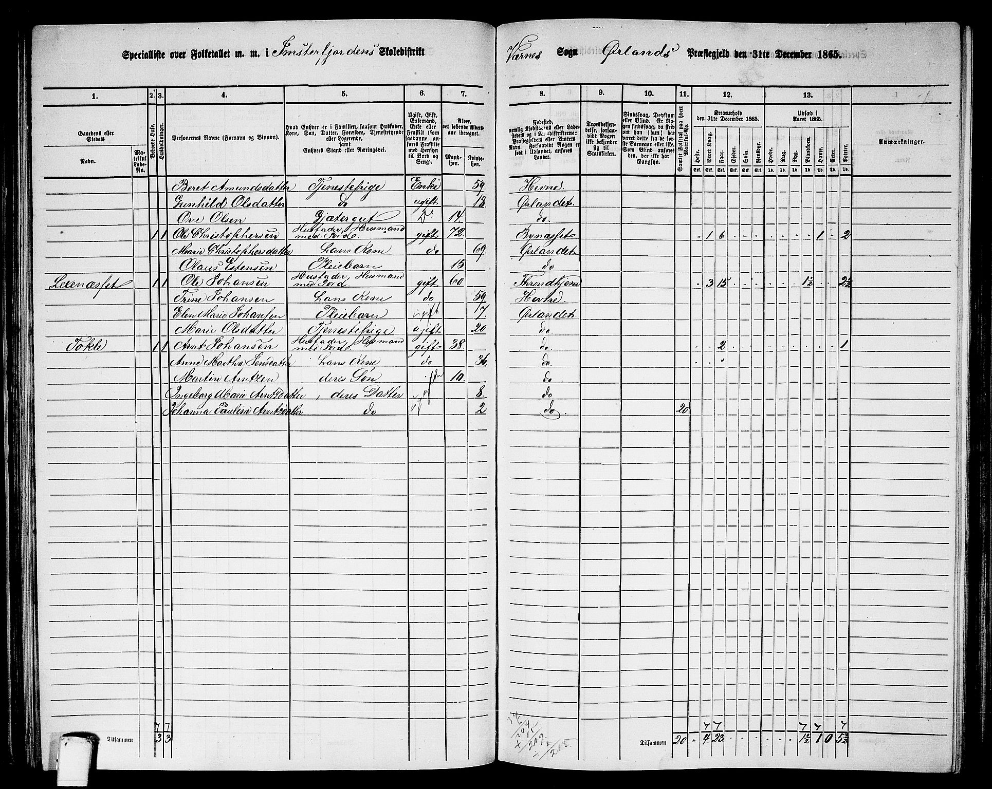 RA, 1865 census for Ørland, 1865, p. 50