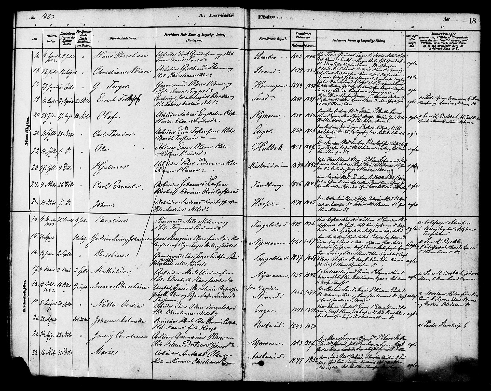 Modum kirkebøker, AV/SAKO-A-234/F/Fa/L0015: Parish register (official) no. 15 /1, 1877-1889, p. 18