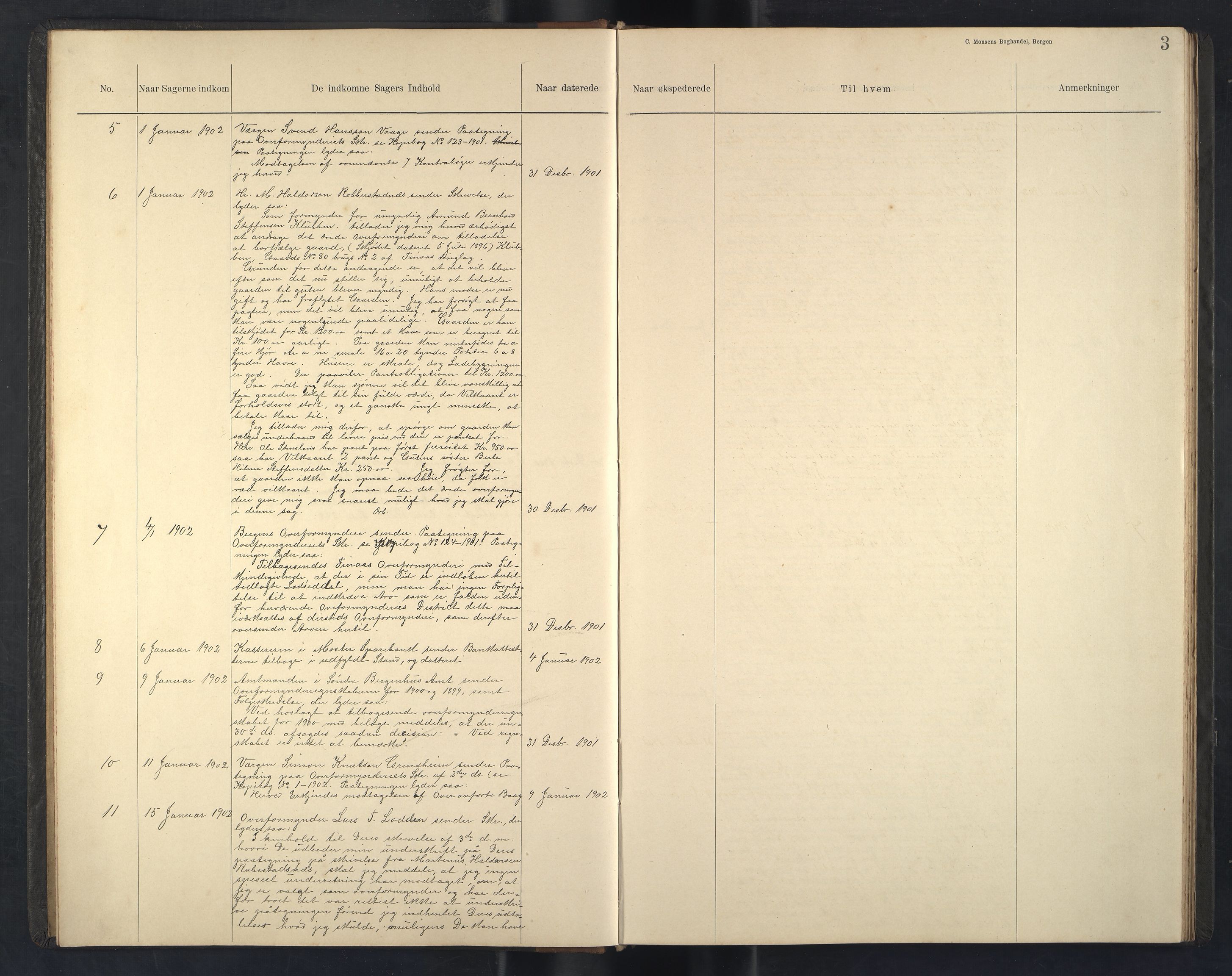 Finnaas kommune. Overformynderiet, IKAH/1218a-812/C/Ca/Caa/L0004: Postjournal for Finnås overformynderi, 1902-1907