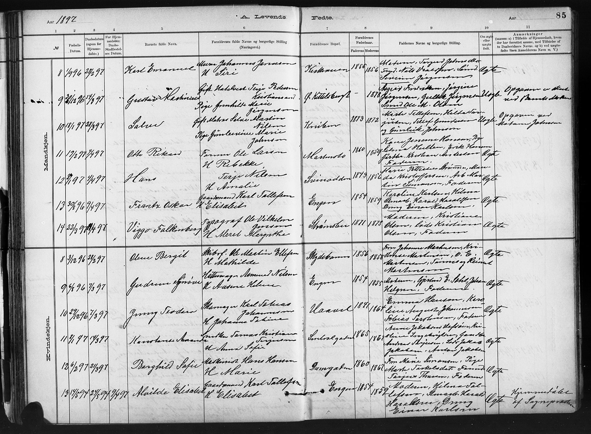 Barbu sokneprestkontor, AV/SAK-1111-0003/F/Fb/L0002: Parish register (copy) no. B 2, 1890-1922, p. 85