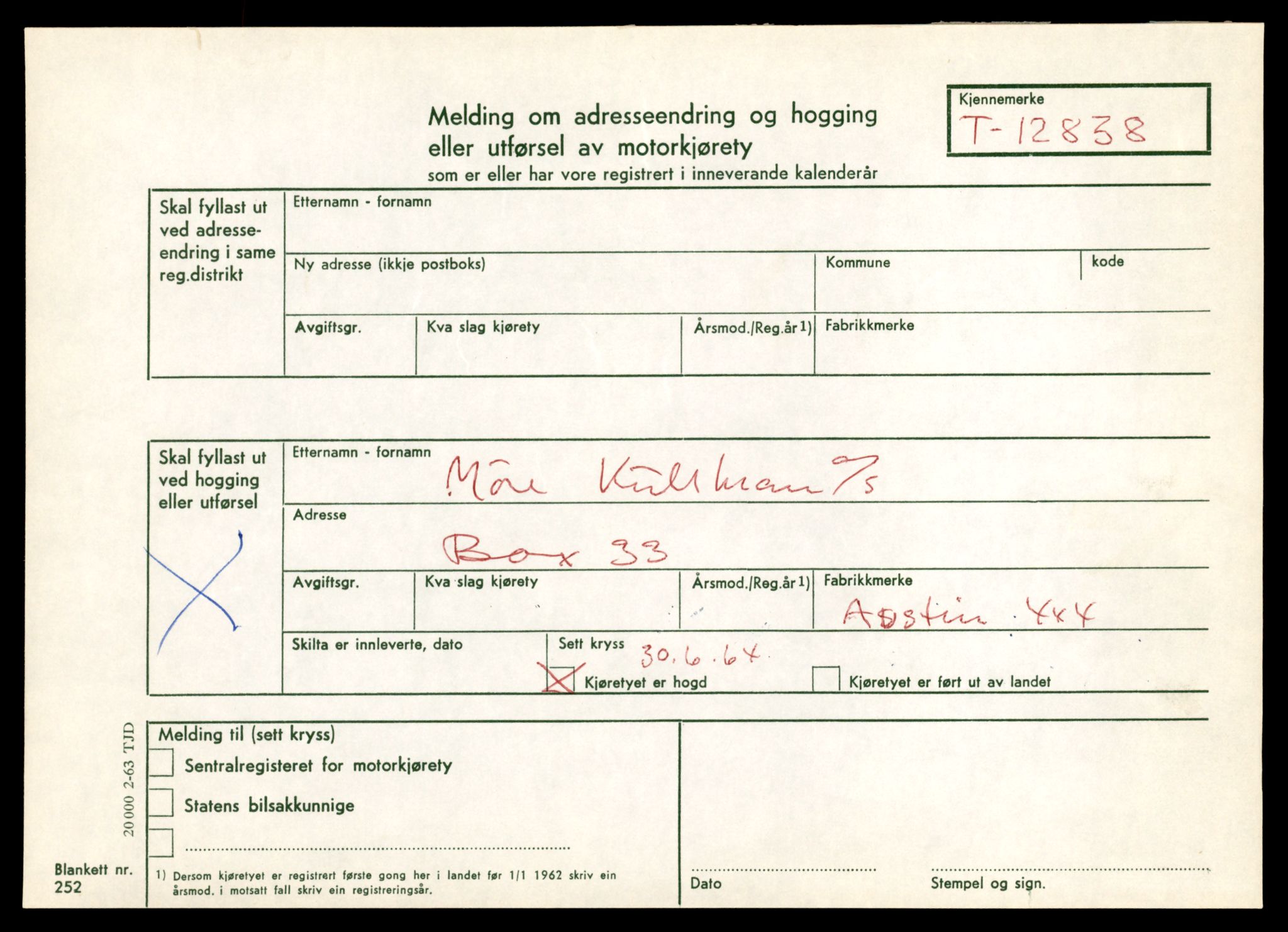 Møre og Romsdal vegkontor - Ålesund trafikkstasjon, AV/SAT-A-4099/F/Fe/L0036: Registreringskort for kjøretøy T 12831 - T 13030, 1927-1998, p. 185