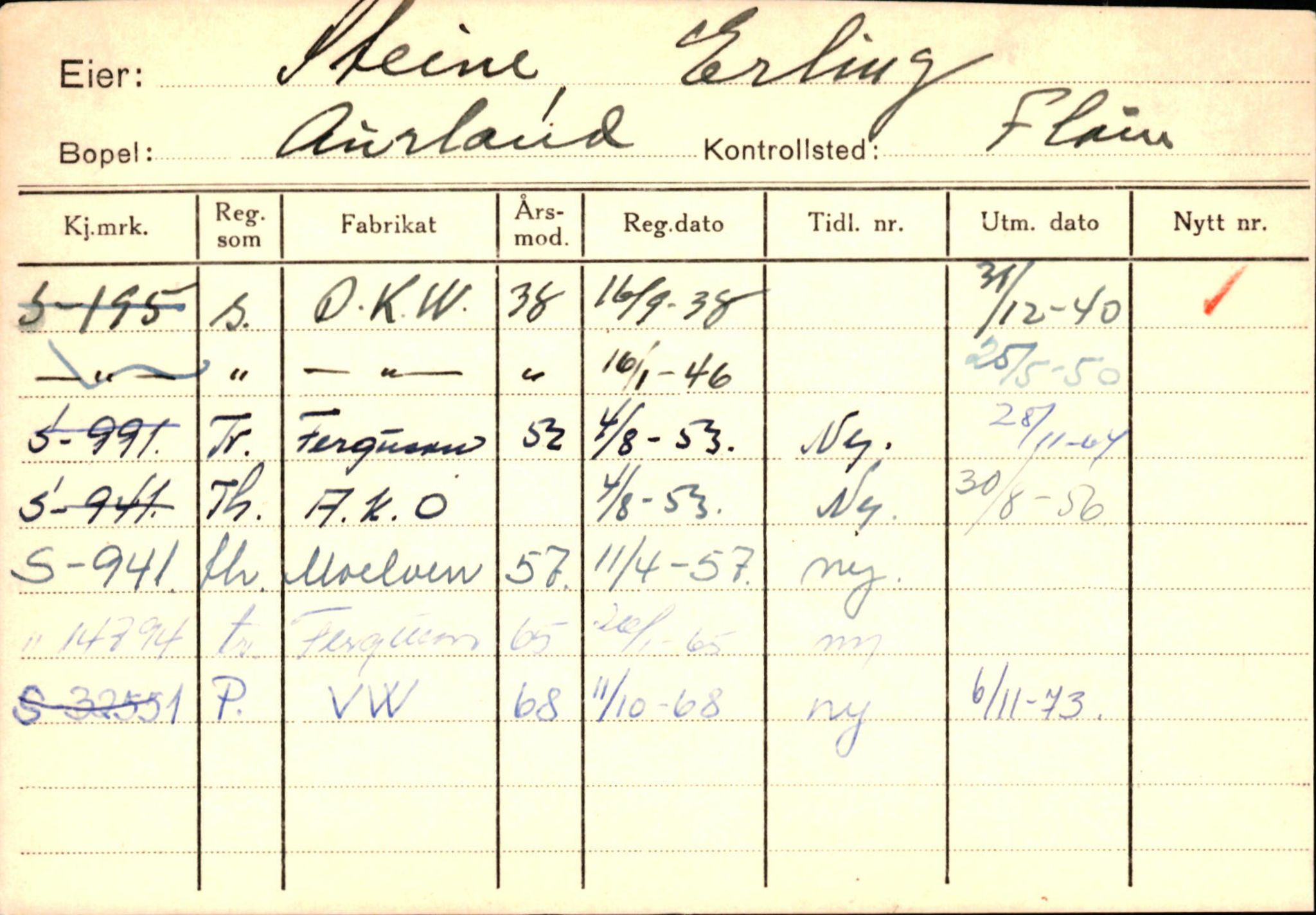 Statens vegvesen, Sogn og Fjordane vegkontor, SAB/A-5301/4/F/L0125: Eigarregister Sogndal V-Å. Aurland A-Å. Fjaler A-N, 1945-1975, p. 1045