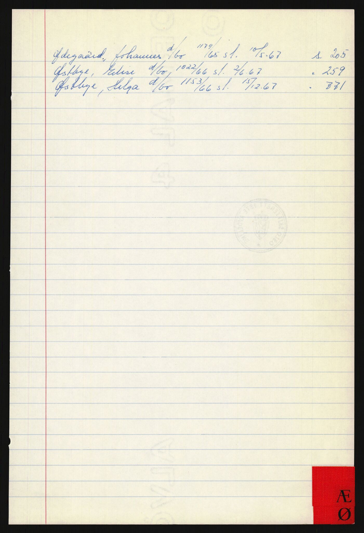 Oslo skifterett, AV/SAO-A-10383/H/Hd/Hdf/L0008: Utlodningsprotokoll, 1967