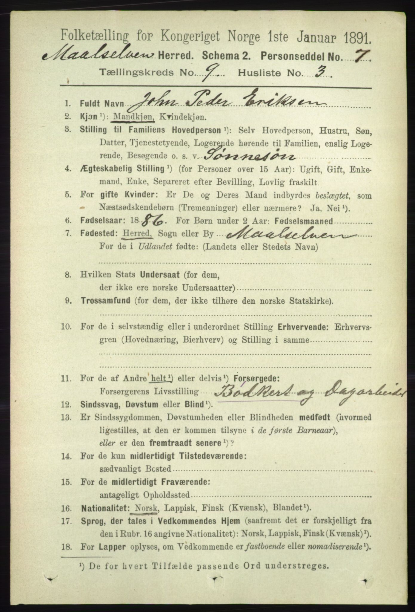 RA, 1891 census for 1924 Målselv, 1891, p. 2765