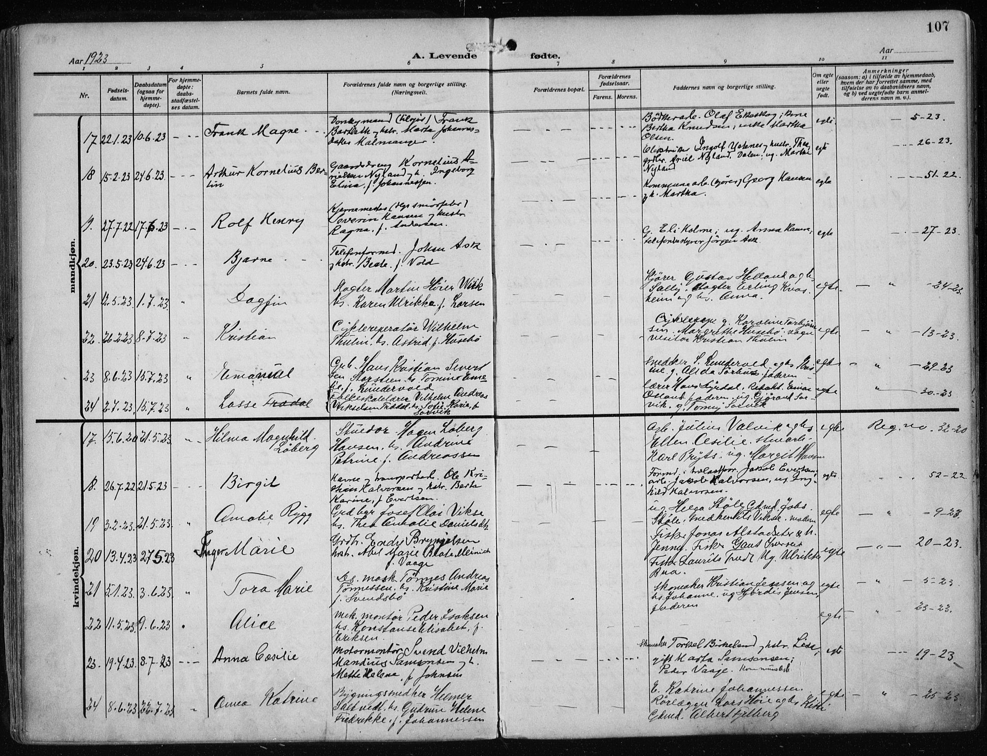 Haugesund sokneprestkontor, AV/SAST-A -101863/H/Ha/Haa/L0010: Parish register (official) no. A 10, 1909-1935, p. 107