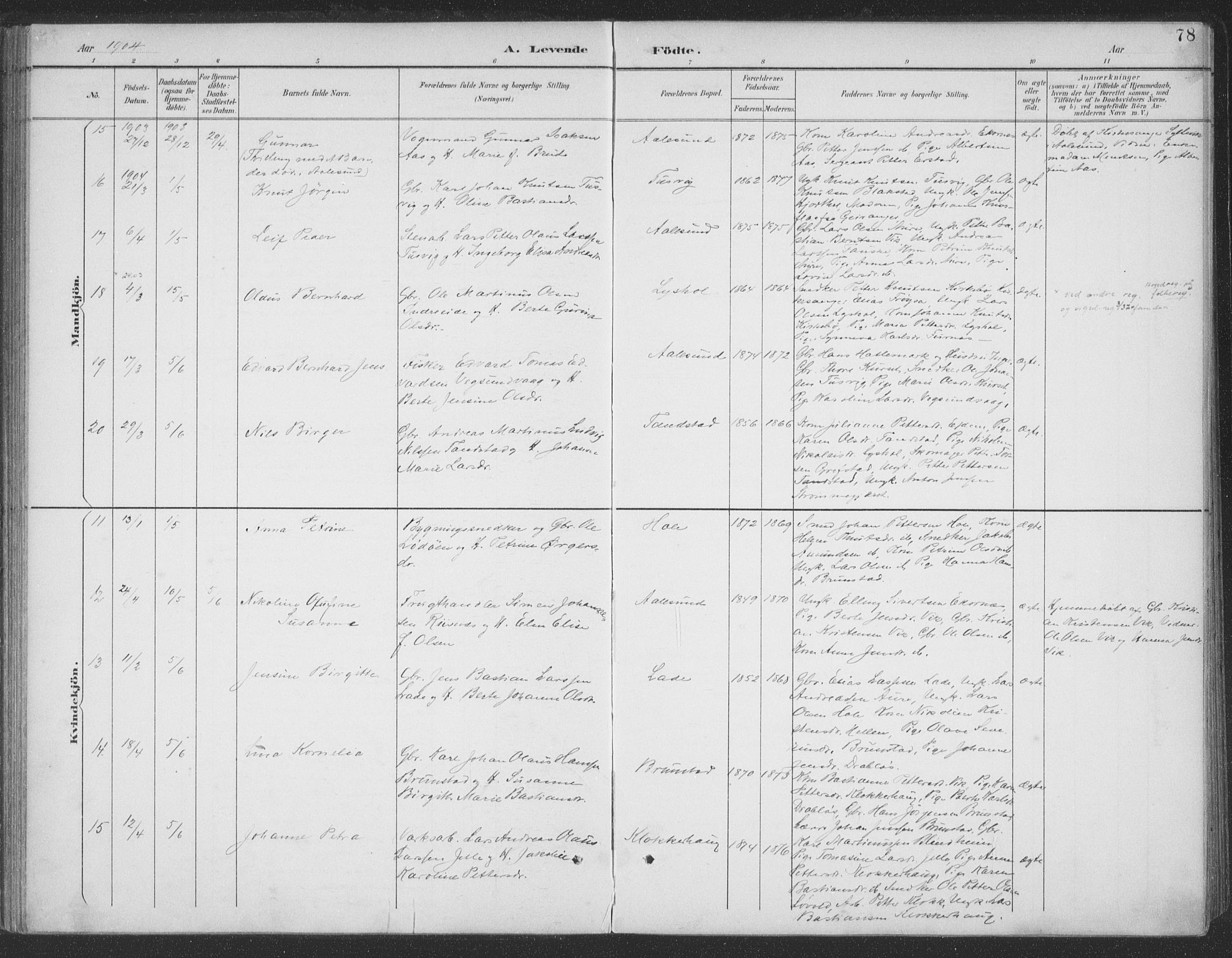 Ministerialprotokoller, klokkerbøker og fødselsregistre - Møre og Romsdal, AV/SAT-A-1454/523/L0335: Parish register (official) no. 523A02, 1891-1911, p. 78