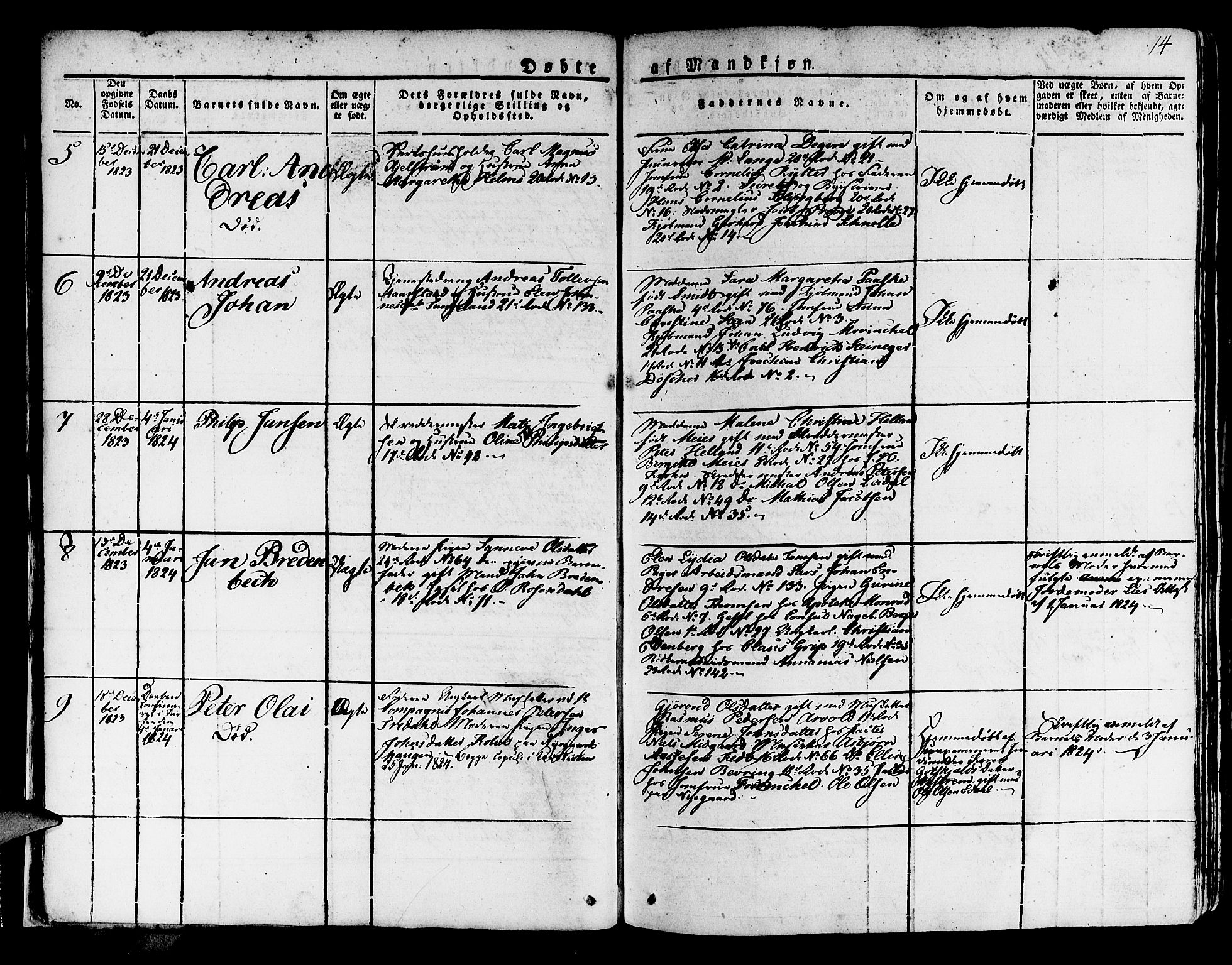 Korskirken sokneprestembete, SAB/A-76101/H/Haa/L0014: Parish register (official) no. A 14, 1823-1835, p. 14