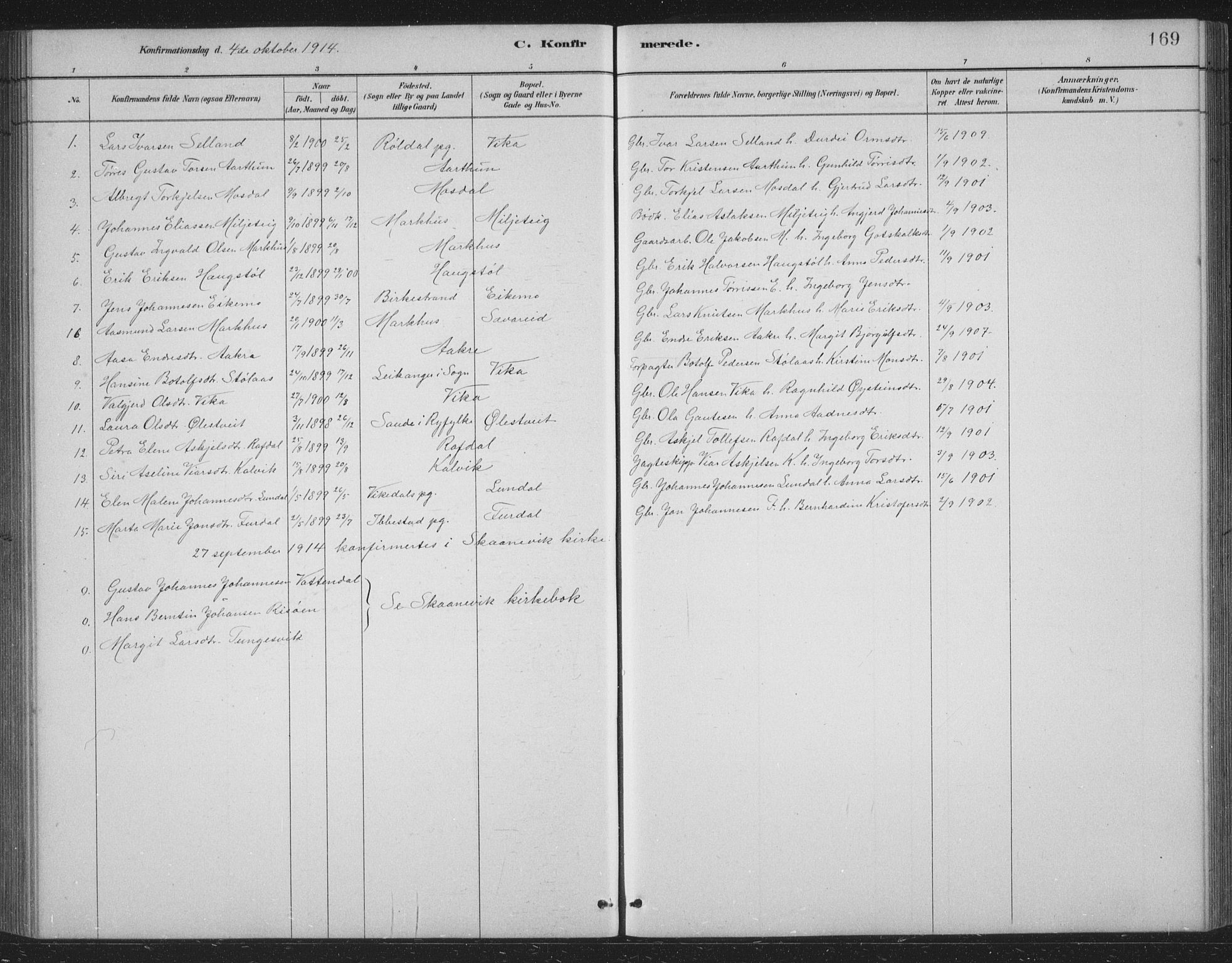Skånevik sokneprestembete, SAB/A-77801/H/Hab: Parish register (copy) no. B 2, 1881-1920, p. 169