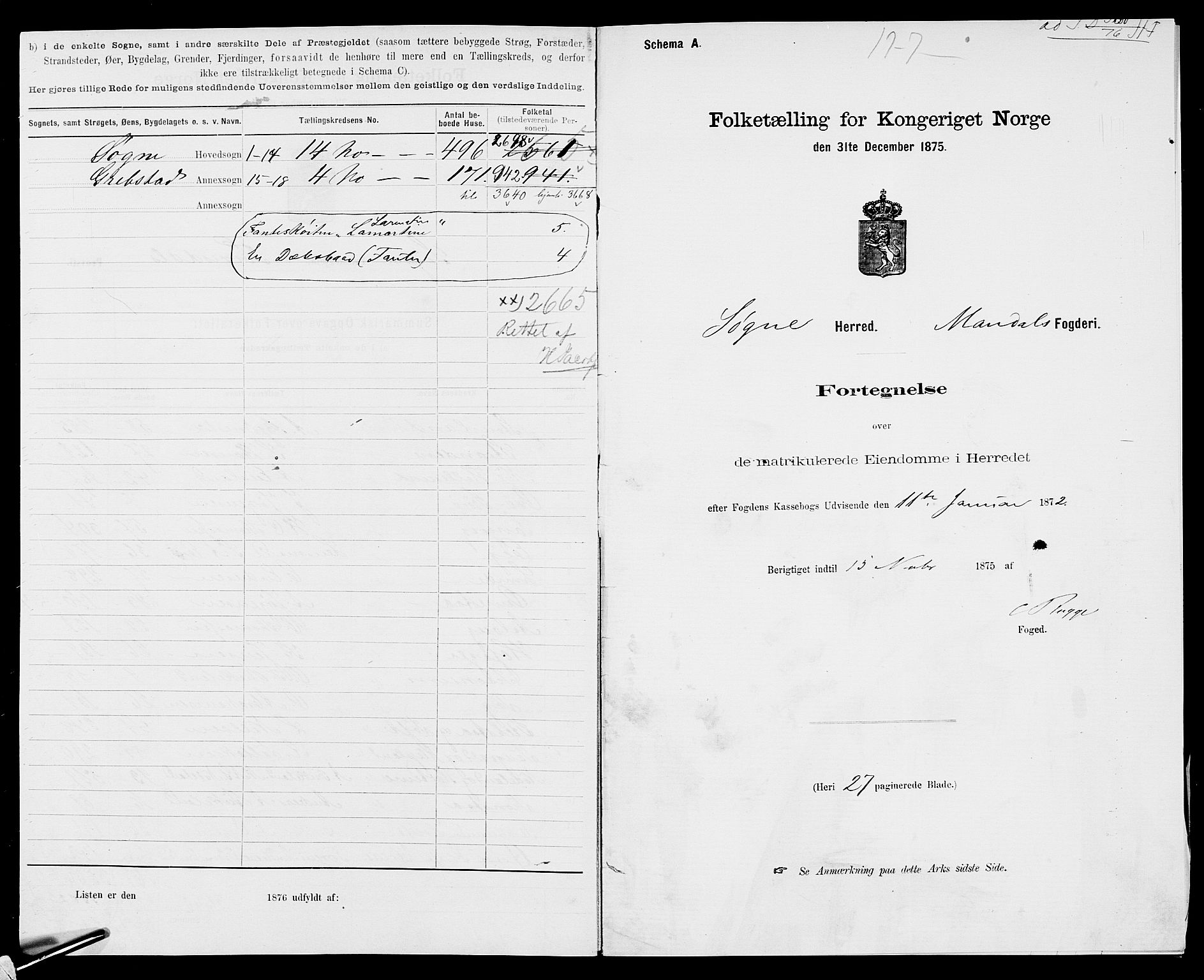 SAK, 1875 census for 1018P Søgne, 1875, p. 3