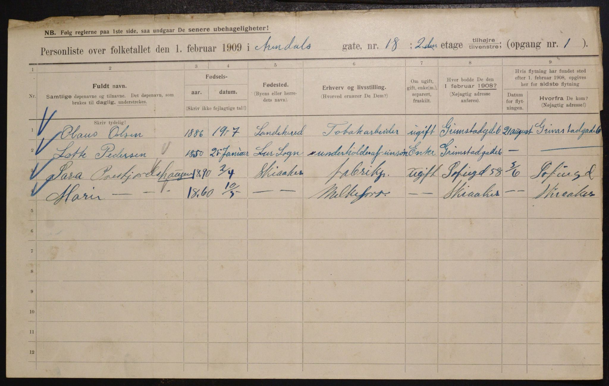 OBA, Municipal Census 1909 for Kristiania, 1909, p. 2037