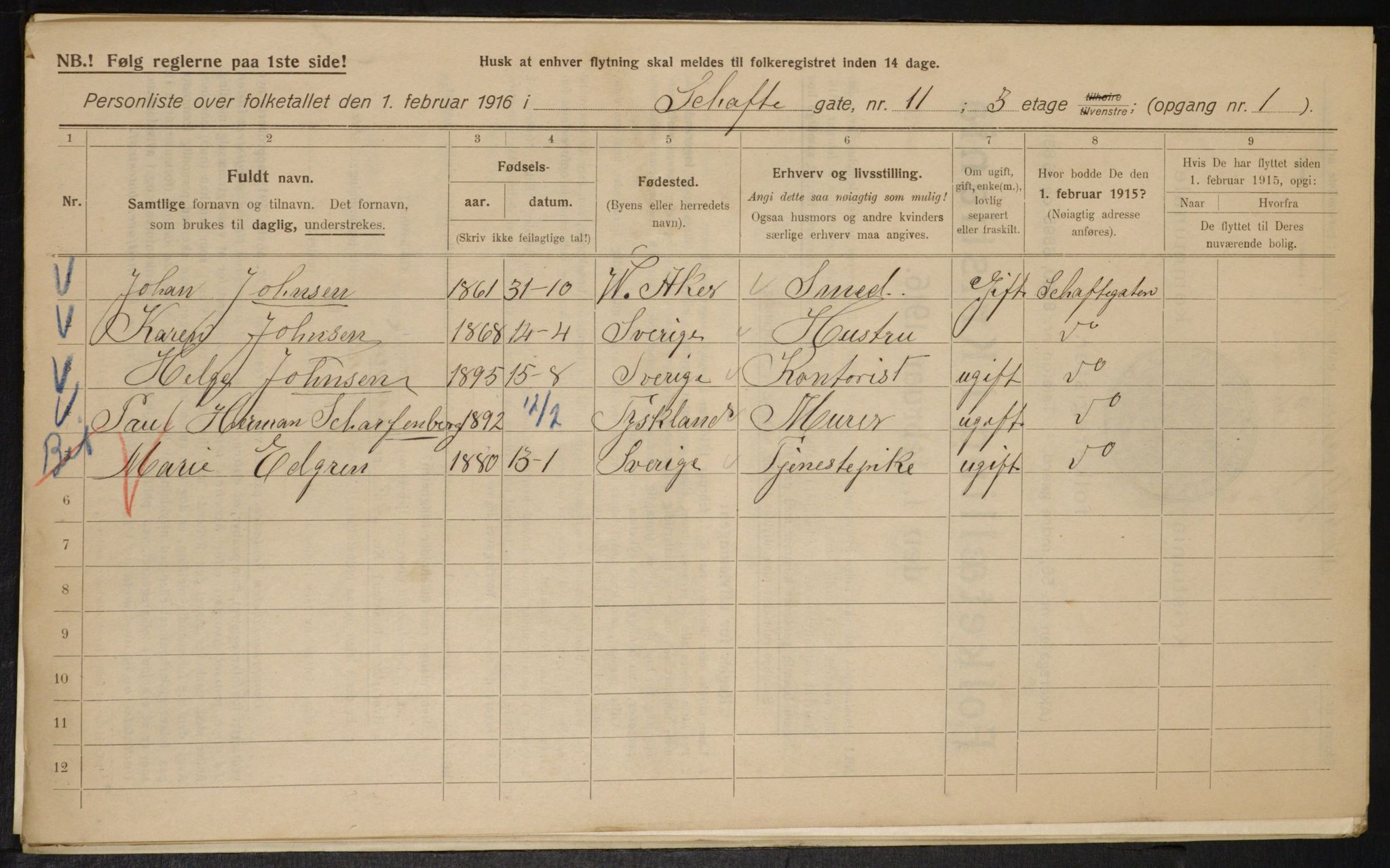 OBA, Municipal Census 1916 for Kristiania, 1916, p. 91599