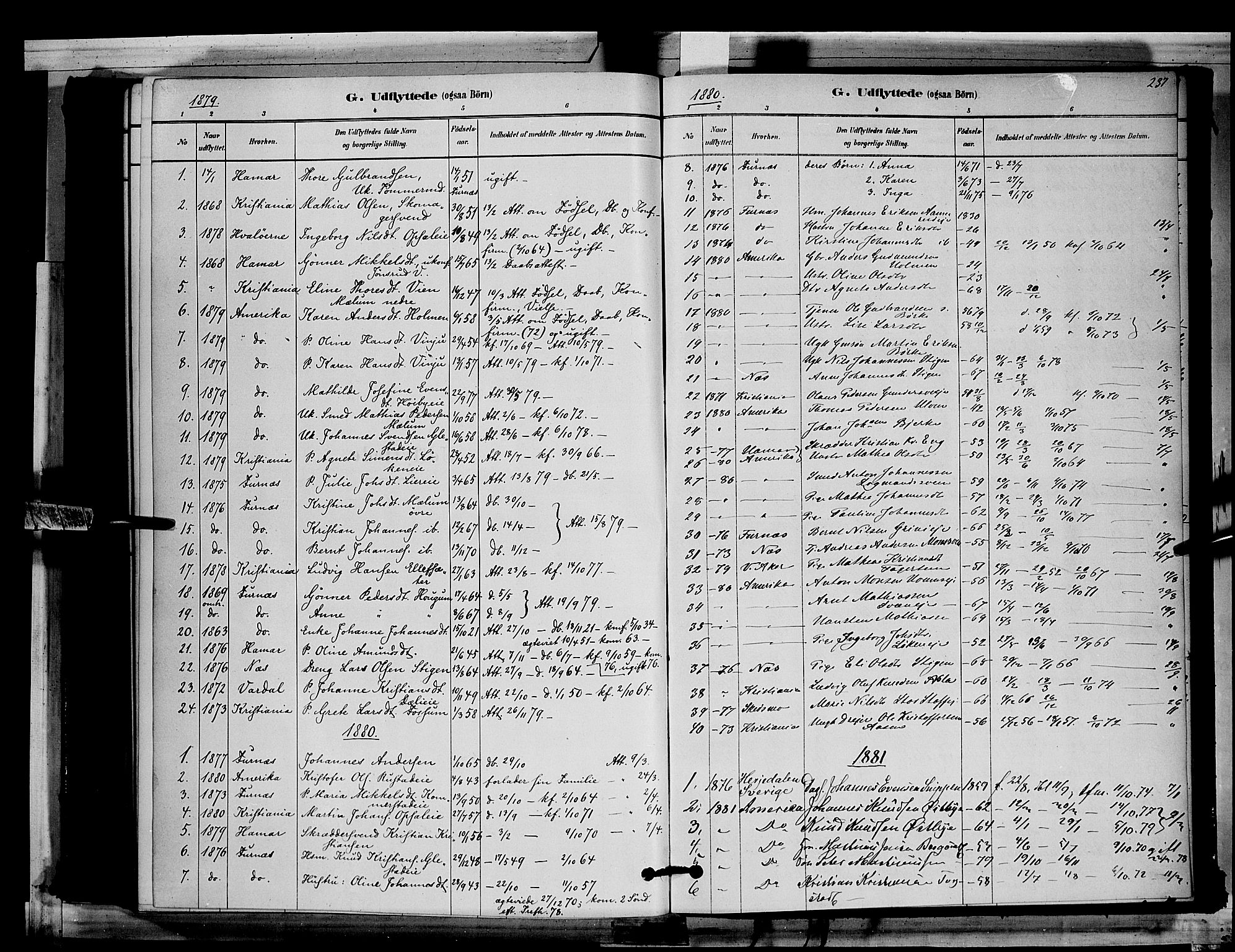 Ringsaker prestekontor, SAH/PREST-014/L/La/L0011: Parish register (copy) no. 11, 1879-1890, p. 237
