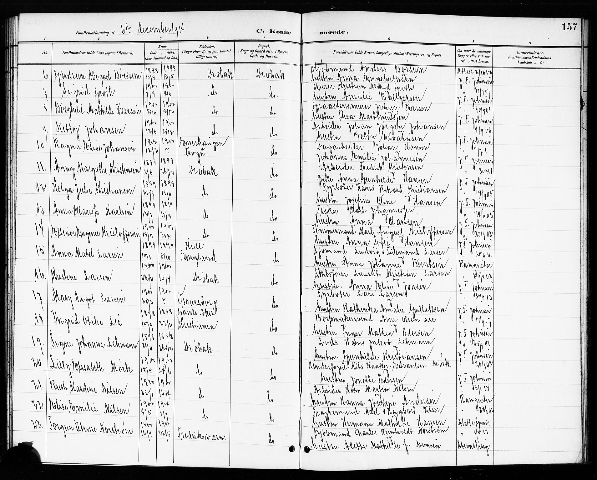 Drøbak prestekontor Kirkebøker, AV/SAO-A-10142a/G/Ga/L0001: Parish register (copy) no. I 1, 1897-1917, p. 157