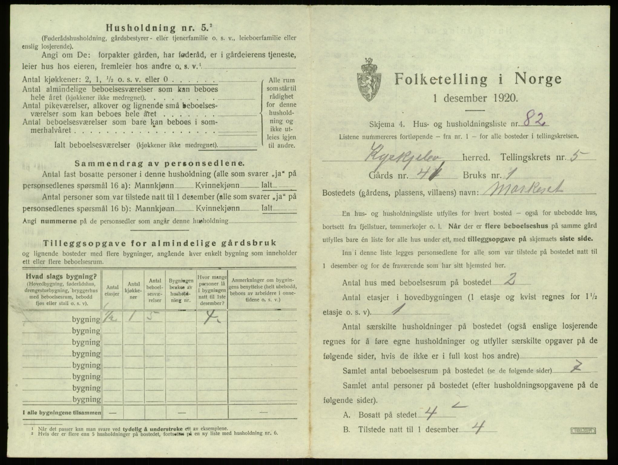 SAB, 1920 census for Kyrkjebø, 1920, p. 395