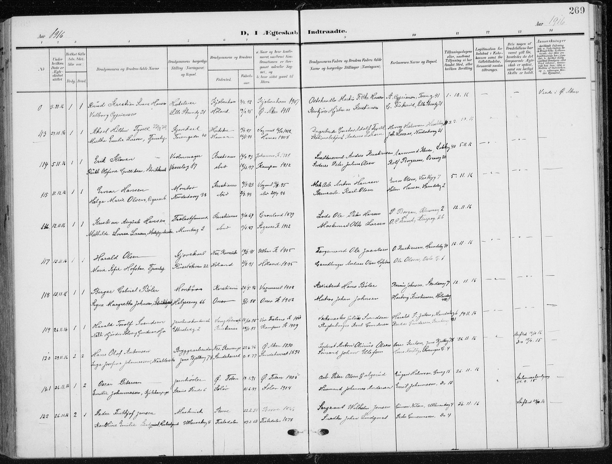 Kampen prestekontor Kirkebøker, SAO/A-10853/F/Fa/L0011: Parish register (official) no. I 11, 1907-1917, p. 269