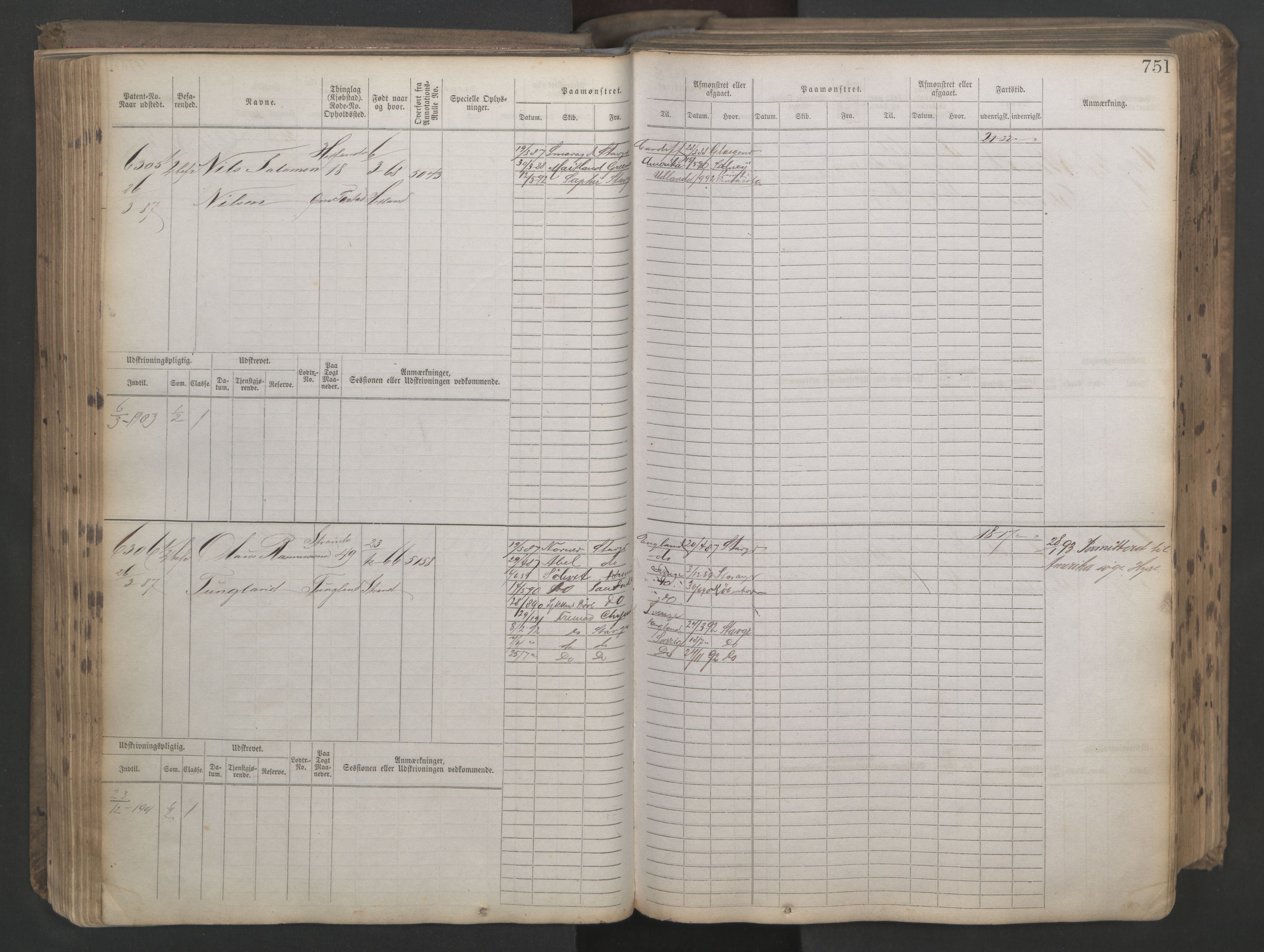 Stavanger sjømannskontor, AV/SAST-A-102006/F/Fb/Fbb/L0021: Sjøfartshovedrulle patnentnr. 6005-7204 (dublett), 1887, p. 155