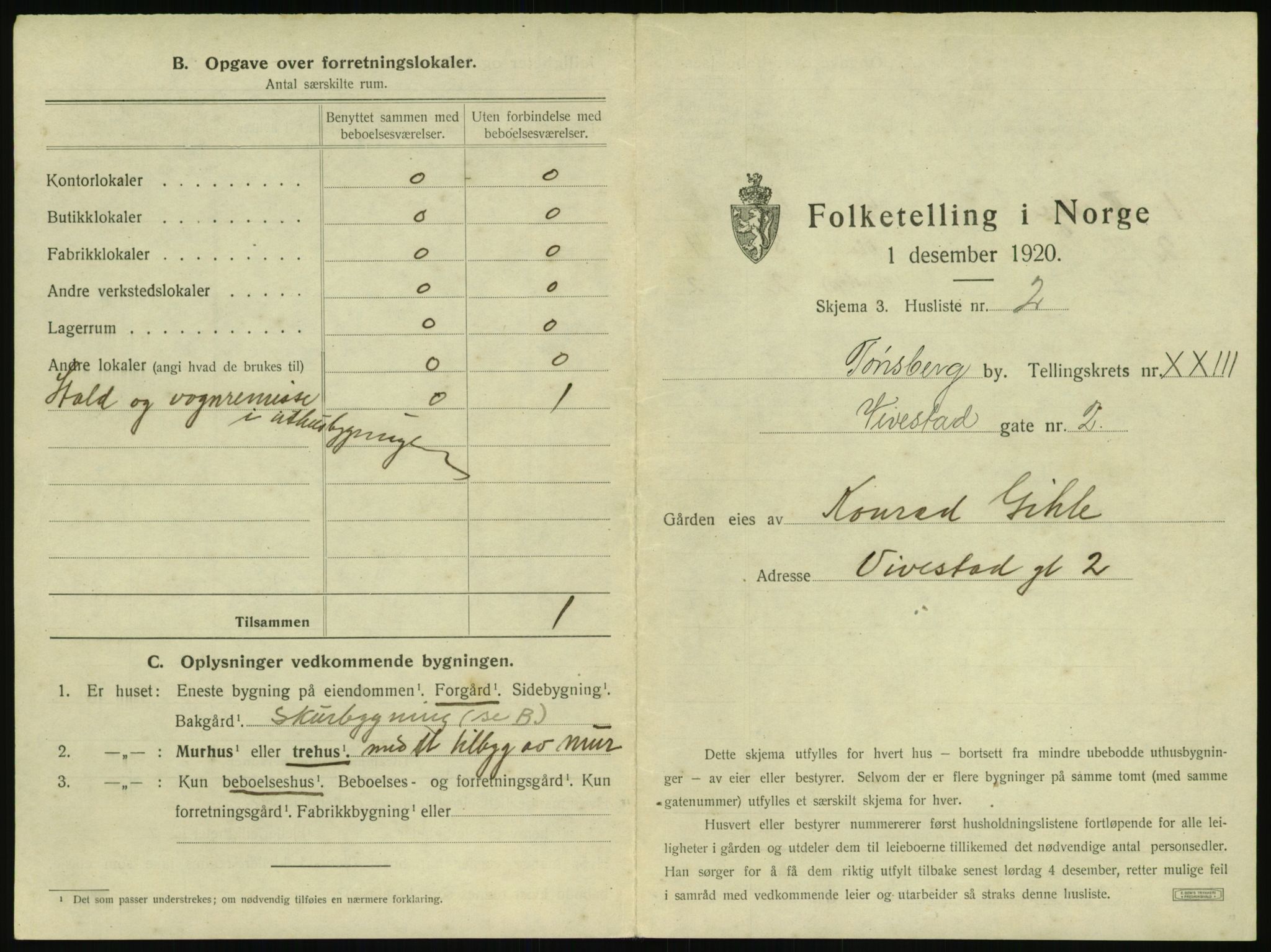 SAKO, 1920 census for Tønsberg, 1920, p. 2289