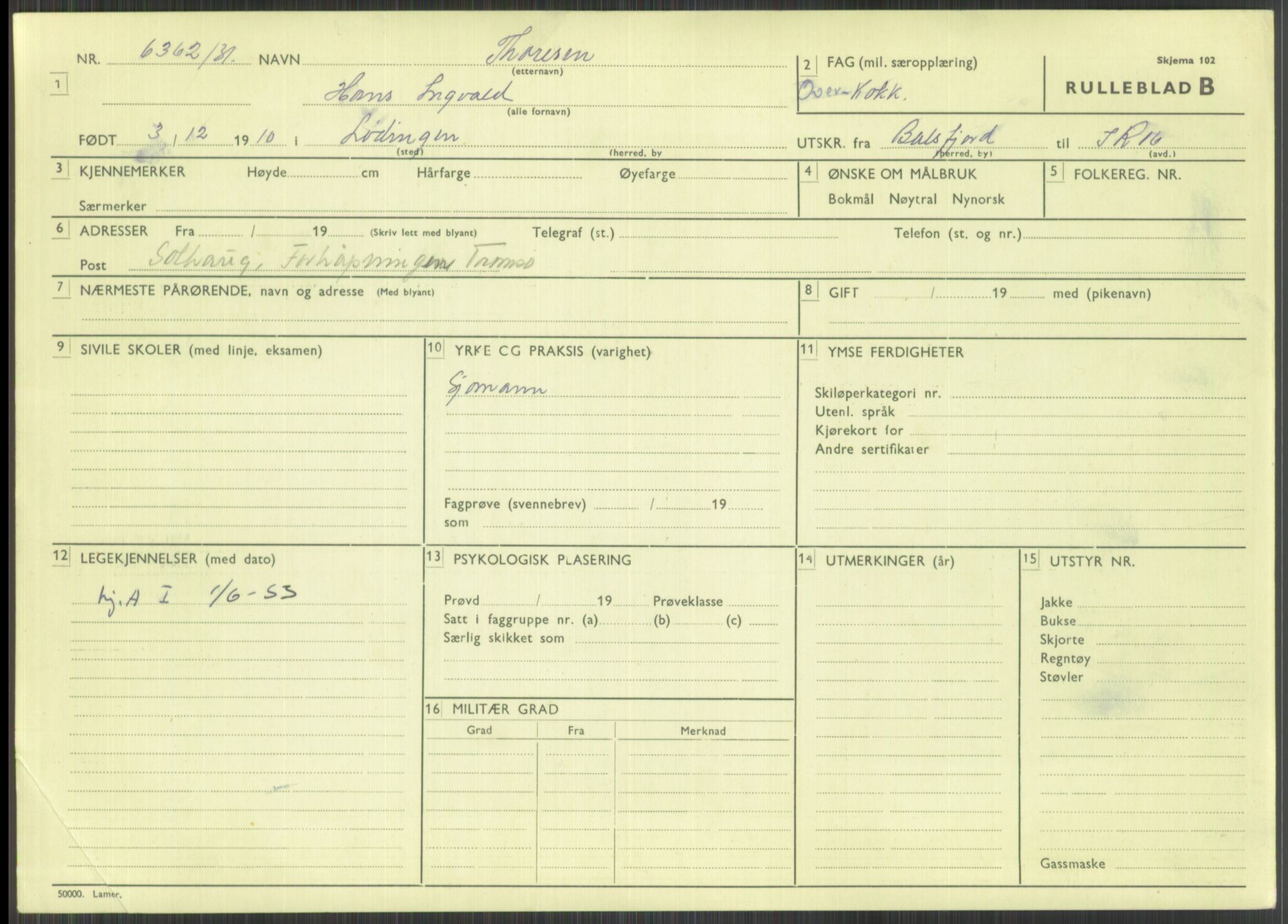 Forsvaret, Troms infanteriregiment nr. 16, AV/RA-RAFA-3146/P/Pa/L0015: Rulleblad for regimentets menige mannskaper, årsklasse 1931, 1931, p. 1149