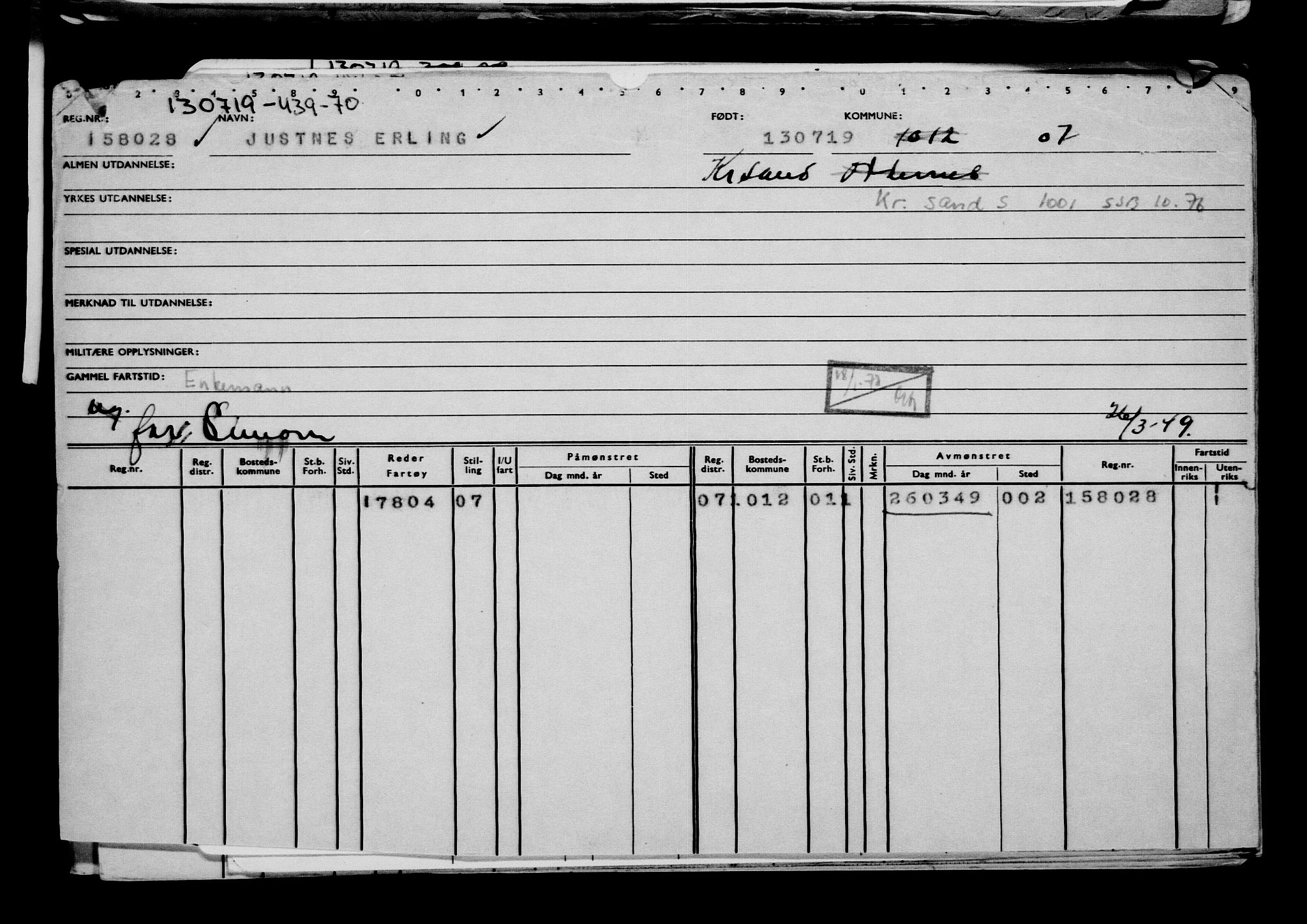 Direktoratet for sjømenn, AV/RA-S-3545/G/Gb/L0170: Hovedkort, 1919, p. 239