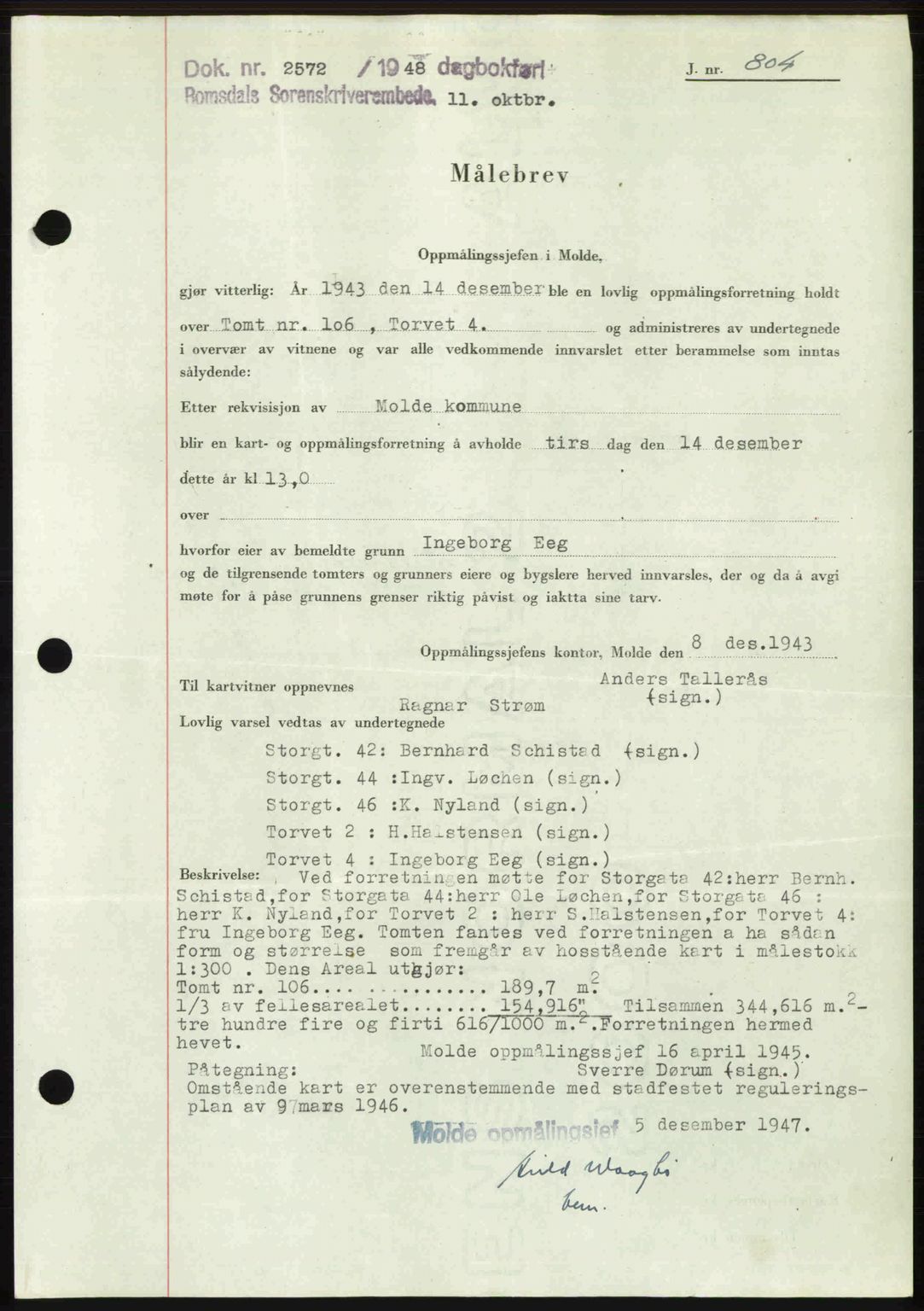 Romsdal sorenskriveri, AV/SAT-A-4149/1/2/2C: Mortgage book no. A27, 1948-1948, Diary no: : 2572/1948