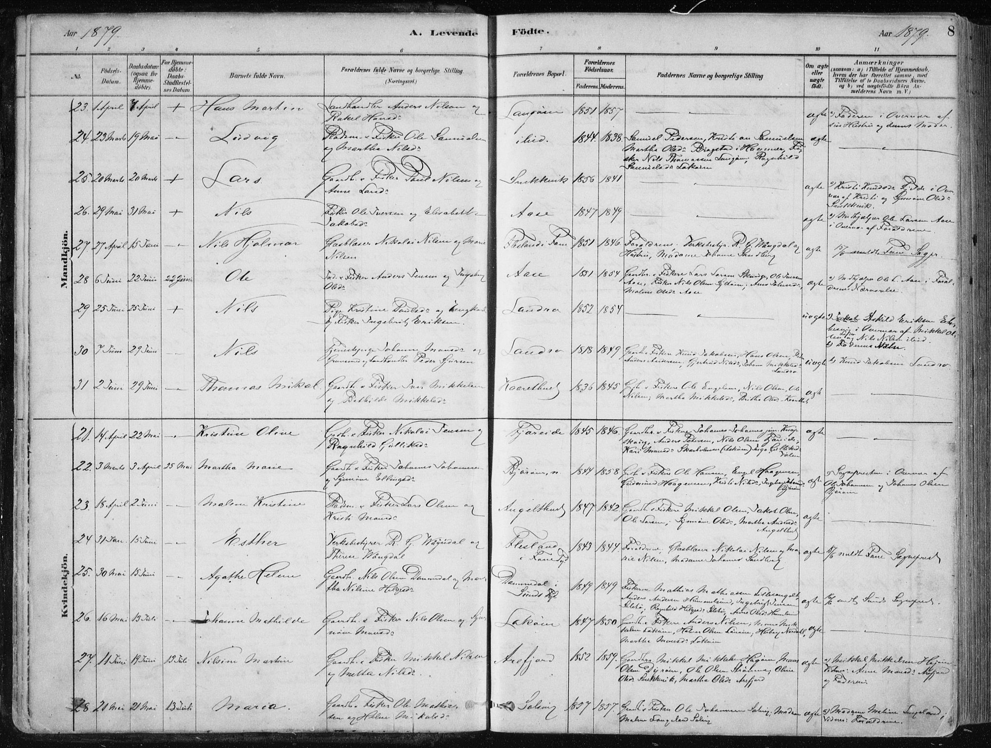 Fjell sokneprestembete, SAB/A-75301/H/Haa: Parish register (official) no. A  8, 1878-1898, p. 8