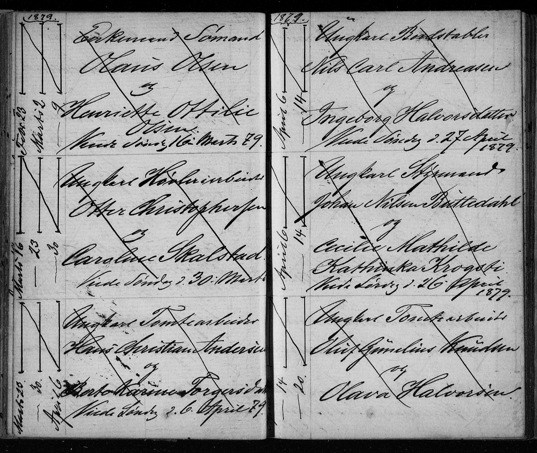 Bragernes kirkebøker, AV/SAKO-A-6/H/Ha/L0006: Banns register no. 6, 1873-1896