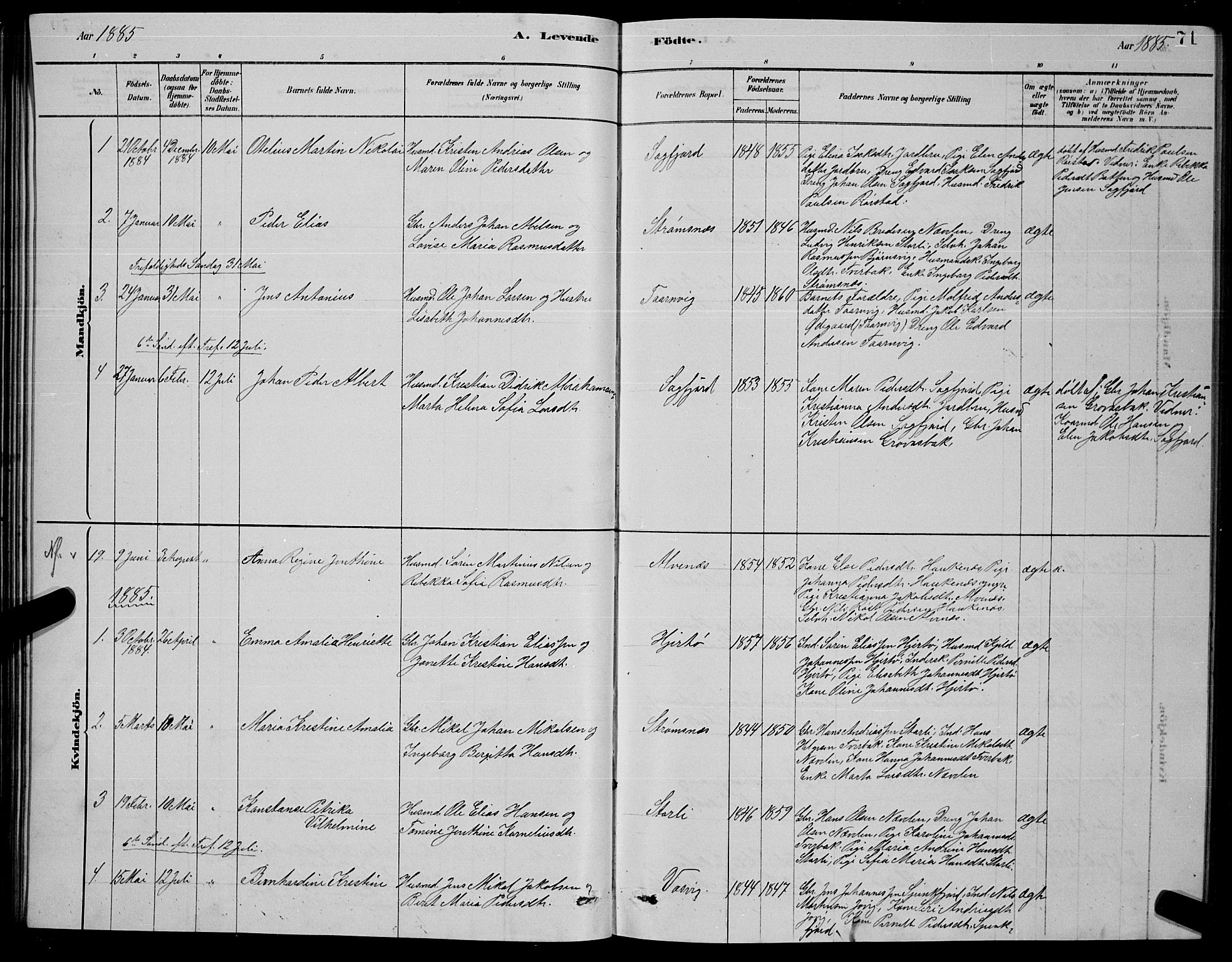 Ministerialprotokoller, klokkerbøker og fødselsregistre - Nordland, AV/SAT-A-1459/853/L0776: Parish register (copy) no. 853C04, 1878-1889, p. 71