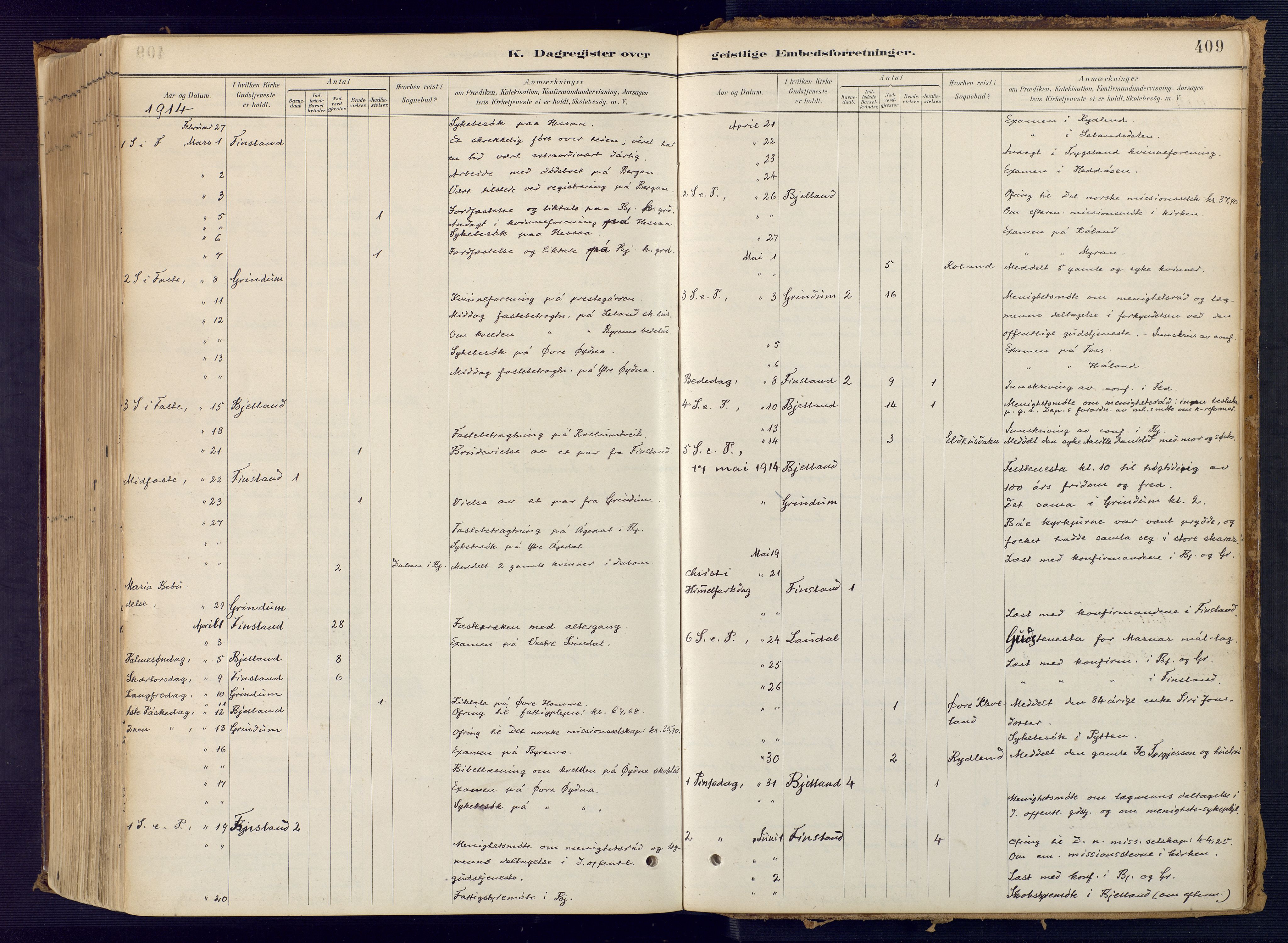 Bjelland sokneprestkontor, AV/SAK-1111-0005/F/Fa/Faa/L0004: Parish register (official) no. A 4, 1887-1923, p. 409