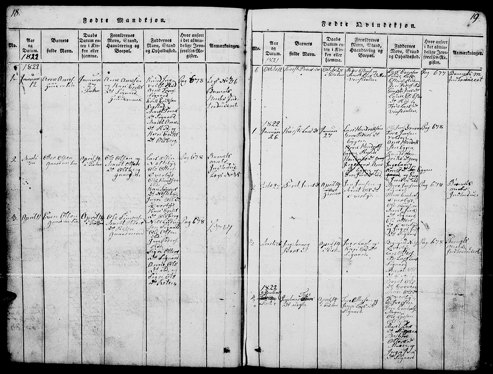 Tynset prestekontor, SAH/PREST-058/H/Ha/Hab/L0004: Parish register (copy) no. 4, 1814-1879, p. 18-19
