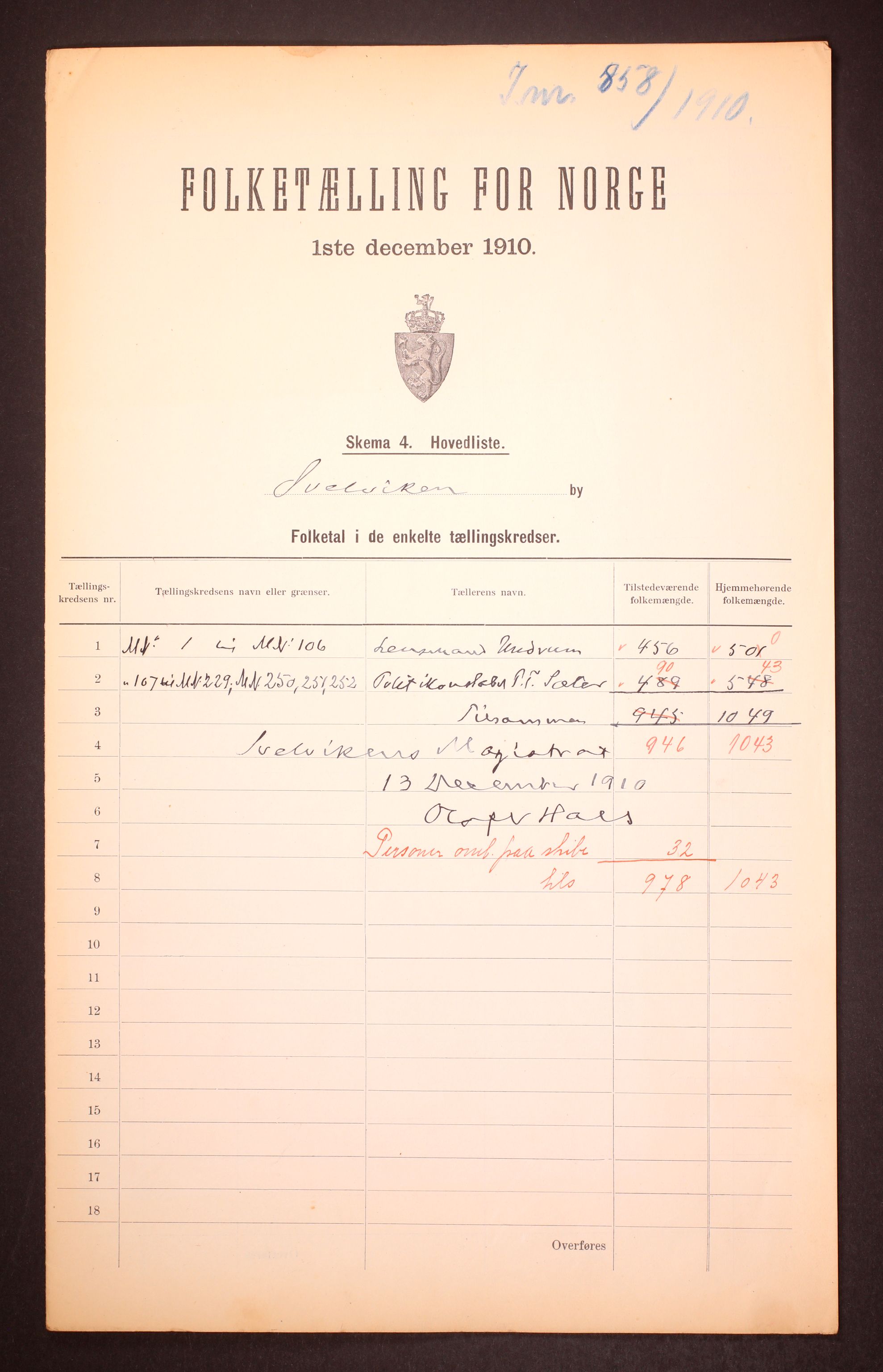 RA, 1910 census for Svelvik, 1910, p. 2