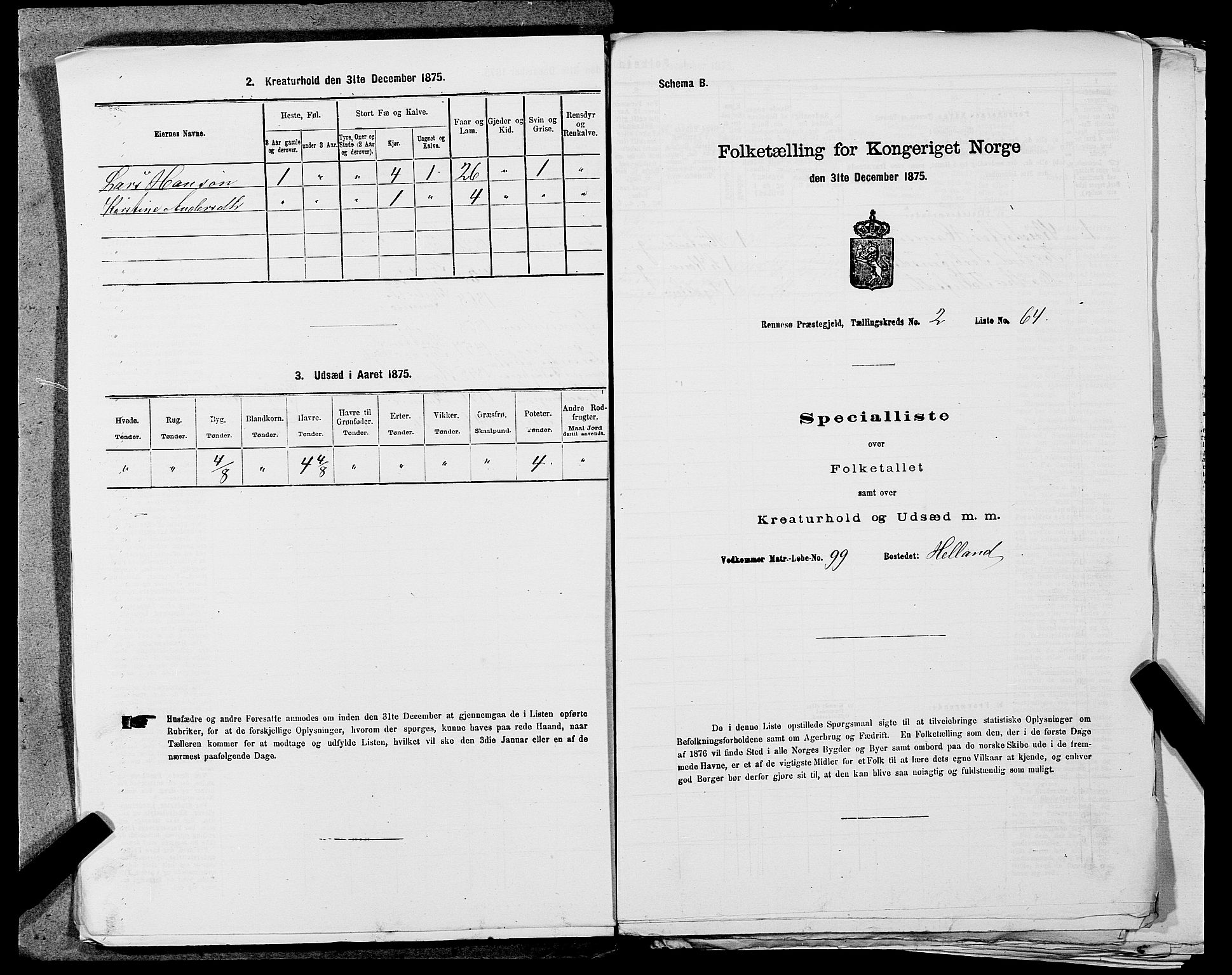 SAST, 1875 census for 1142P Rennesøy, 1875, p. 272