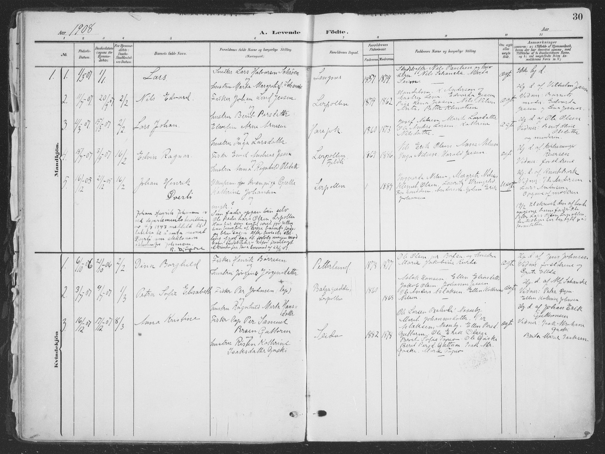 Tana sokneprestkontor, SATØ/S-1334/H/Ha/L0007kirke: Parish register (official) no. 7, 1904-1918, p. 30