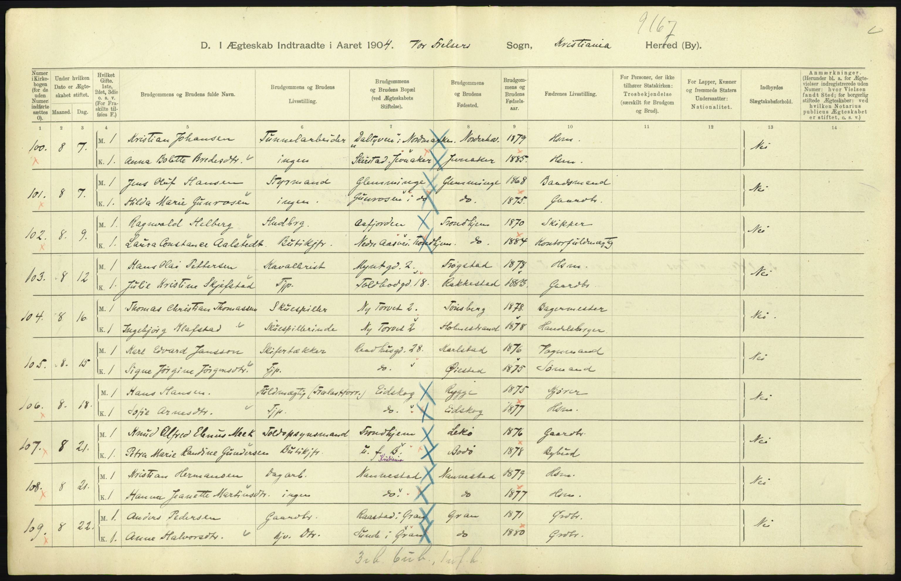 Statistisk sentralbyrå, Sosiodemografiske emner, Befolkning, AV/RA-S-2228/D/Df/Dfa/Dfab/L0004: Kristiania: Gifte, døde, 1904, p. 237