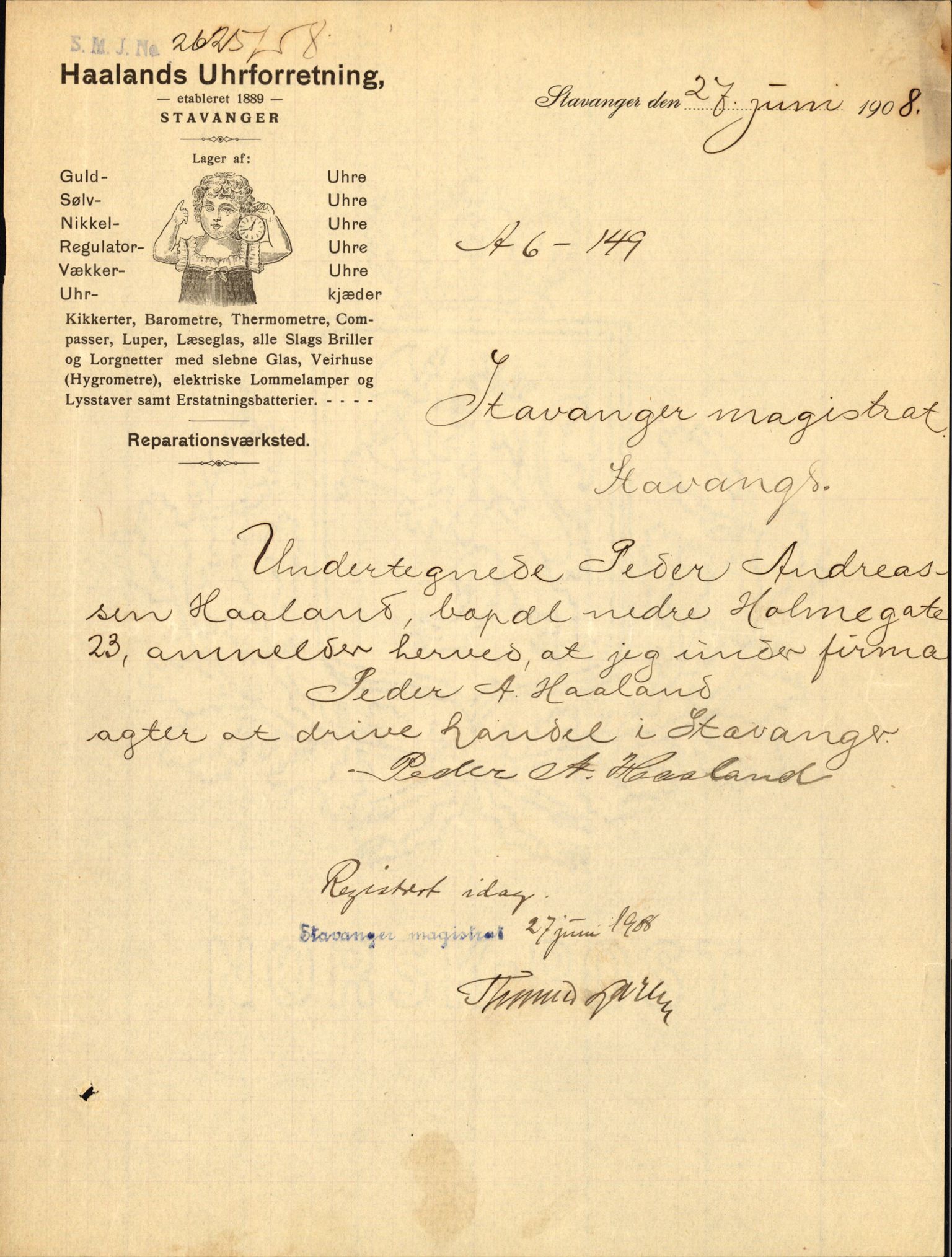 Stavanger byfogd, AV/SAST-A-101408/002/J/Jd/Jde/L0004: Registreringsmeldinger og bilag. Enkeltmannsforetak, 1001-1350, 1891-1990, p. 140