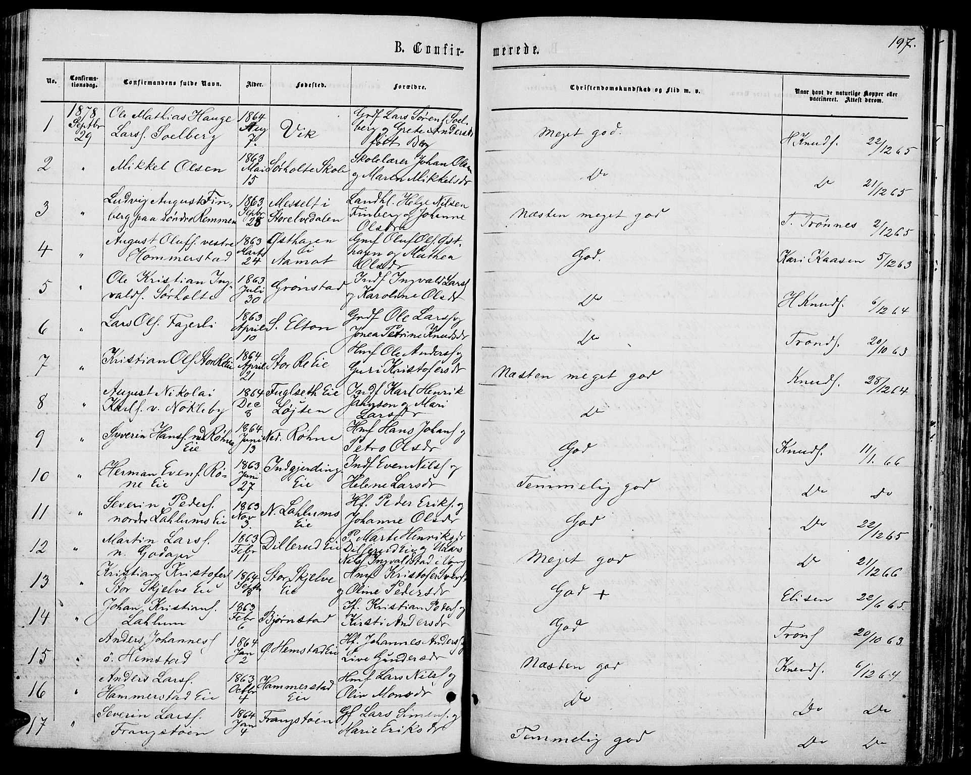 Stange prestekontor, SAH/PREST-002/L/L0006: Parish register (copy) no. 6, 1864-1882, p. 197