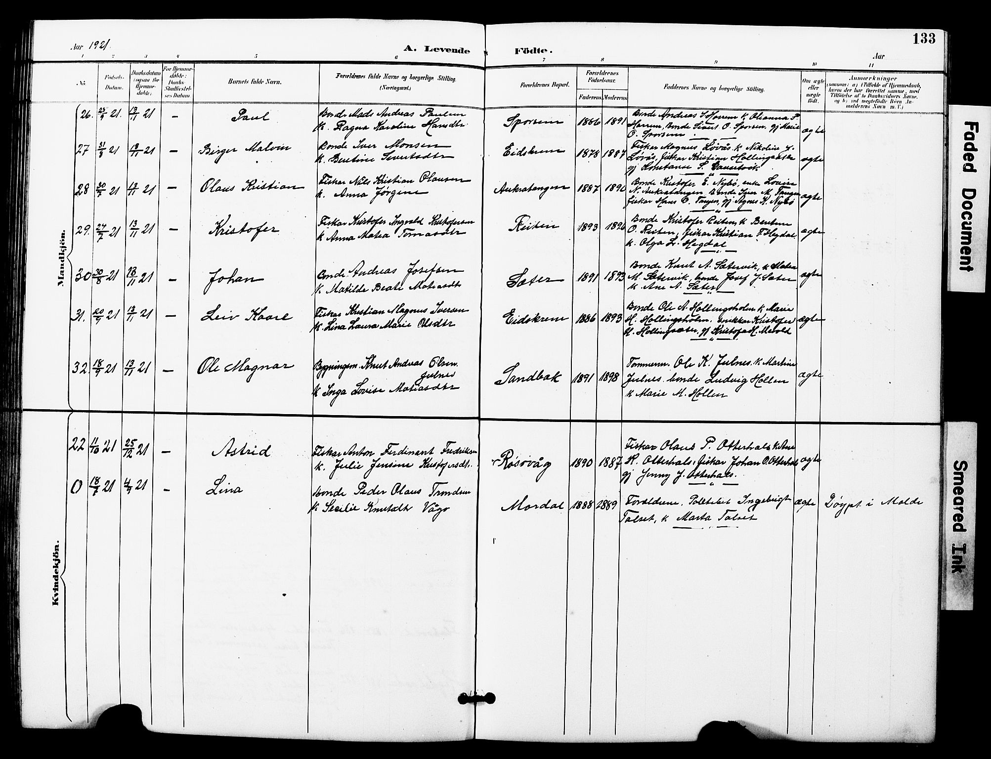 Ministerialprotokoller, klokkerbøker og fødselsregistre - Møre og Romsdal, SAT/A-1454/560/L0725: Parish register (copy) no. 560C02, 1895-1930, p. 133