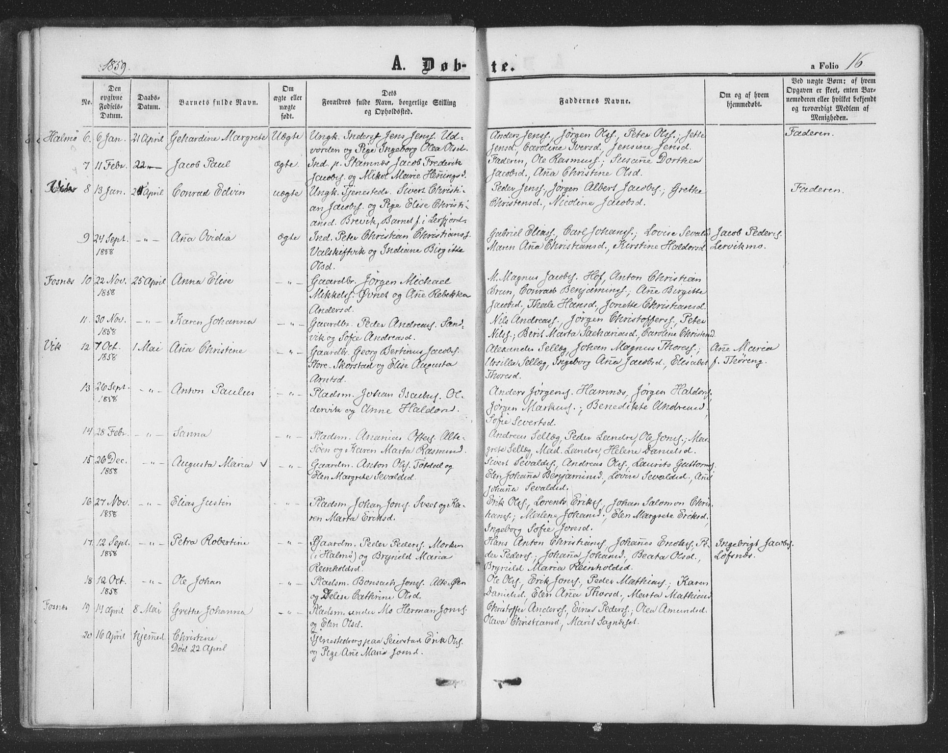 Ministerialprotokoller, klokkerbøker og fødselsregistre - Nord-Trøndelag, SAT/A-1458/773/L0615: Parish register (official) no. 773A06, 1857-1870, p. 16