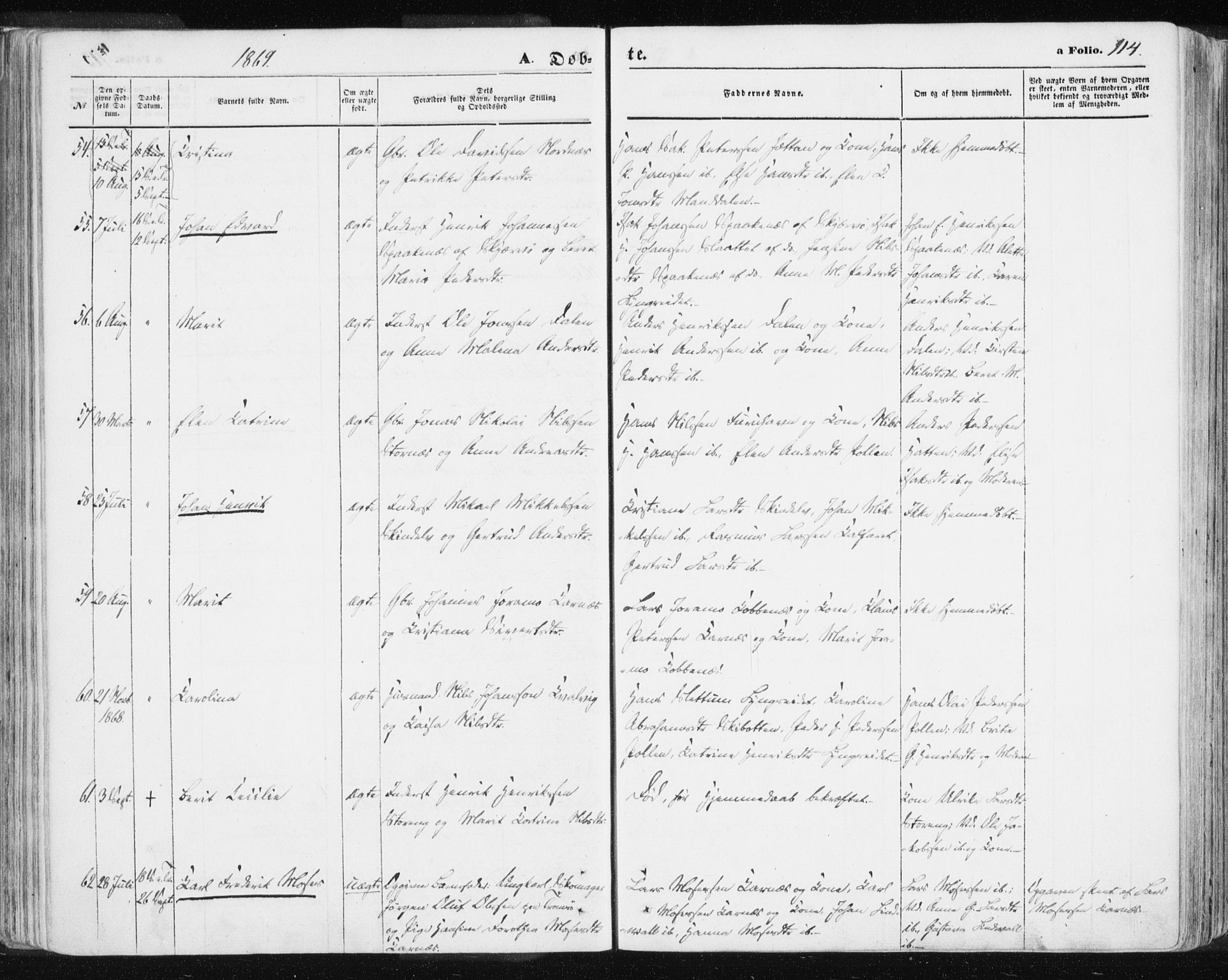 Lyngen sokneprestembete, SATØ/S-1289/H/He/Hea/L0005kirke: Parish register (official) no. 5, 1859-1869, p. 114