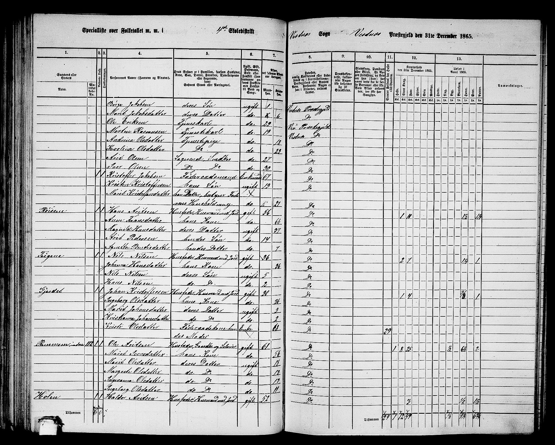 RA, 1865 census for Vestnes, 1865, p. 83