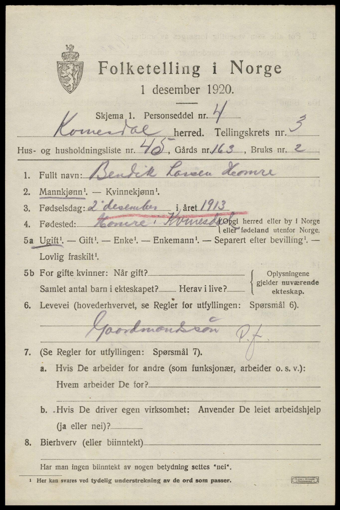 SAK, 1920 census for Kvinesdal, 1920, p. 3529